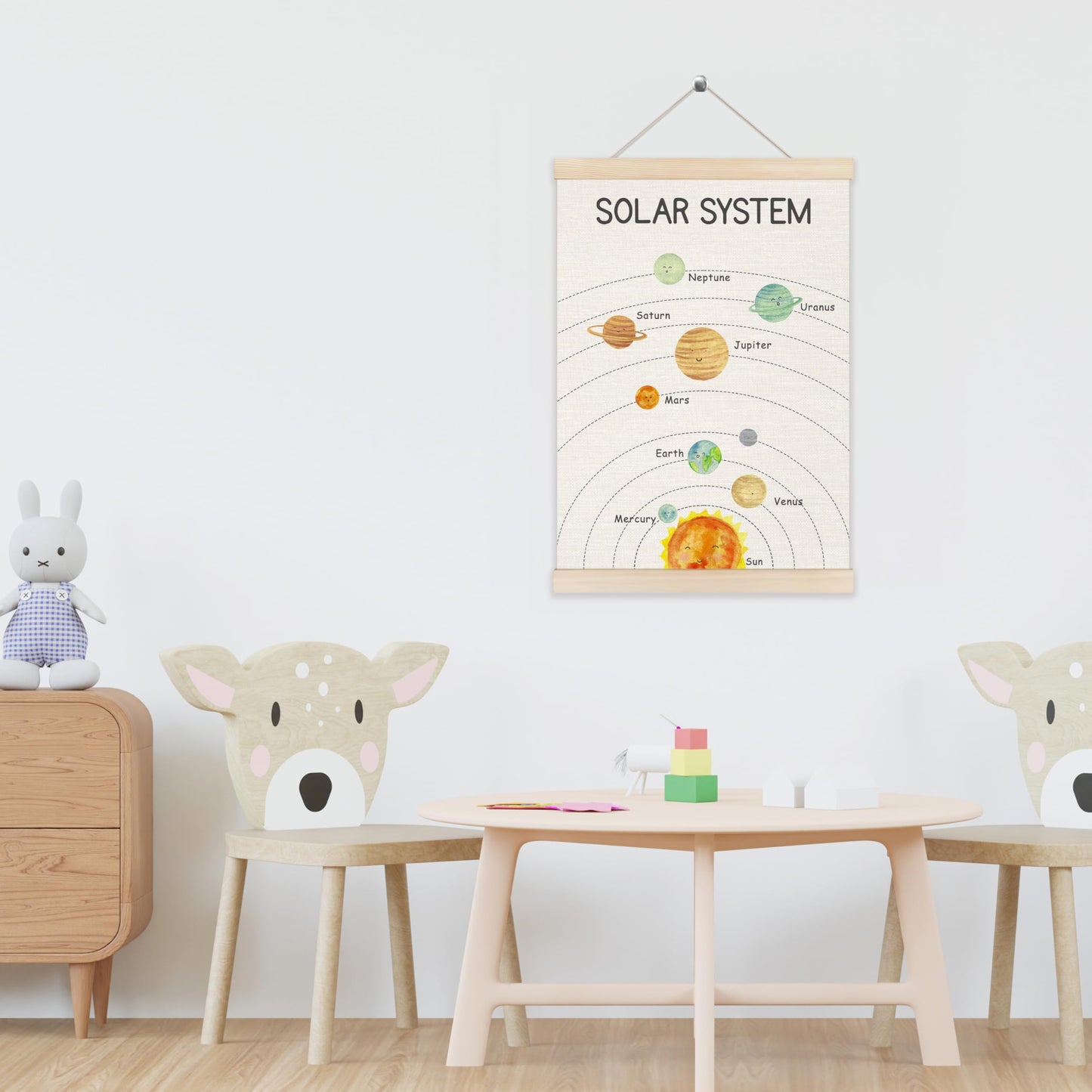 Koesus Solar System Nursery Wall Art Poster Hanger Frame 12x16 Inch, Space Solar Planets Educational Canvas Pictures Prints Framed Wall Decor for Classroom Toddler Kids Nursery Bedroom Playroom