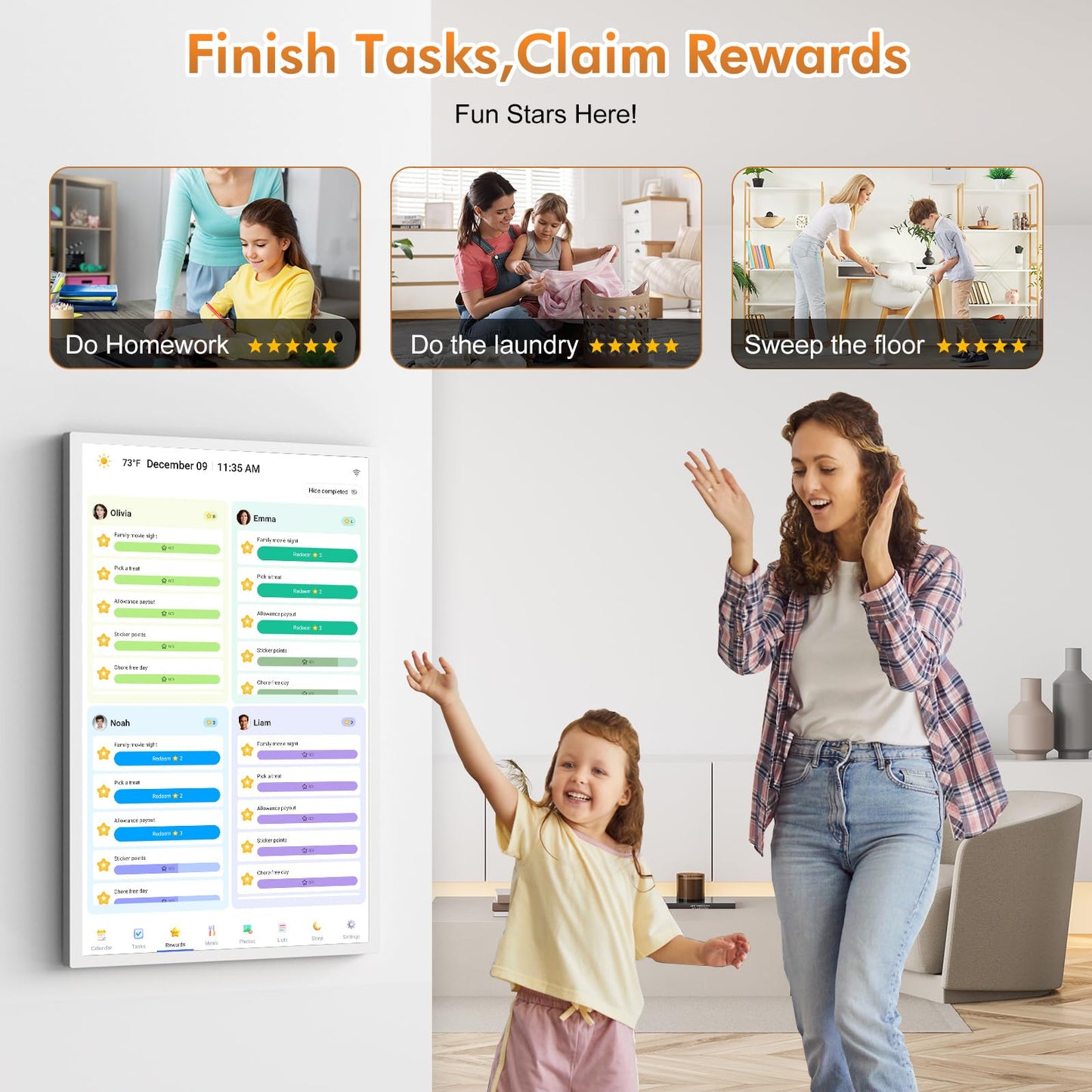 24" Smart Calendar Digital Chore-Chart-for-Planner - Touchscreen Display Electronic Calendar for Family Schedules, 32GB, Auto-Sync Google iCloud Outlook Calendars, Wall Mounted Household Organization