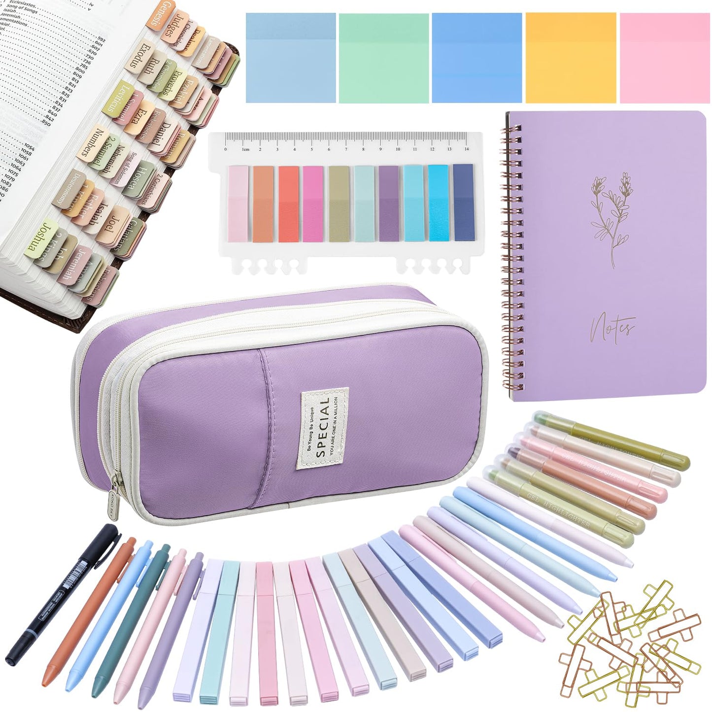 KOPKOFT Bible Study Supplies, Bible Journaling Kit for Women with Journal, Pen Case, Tabs, Highlighters and Pens, Bible Accessories Set for Women Students Beginner, Christian Gifts (Purple)