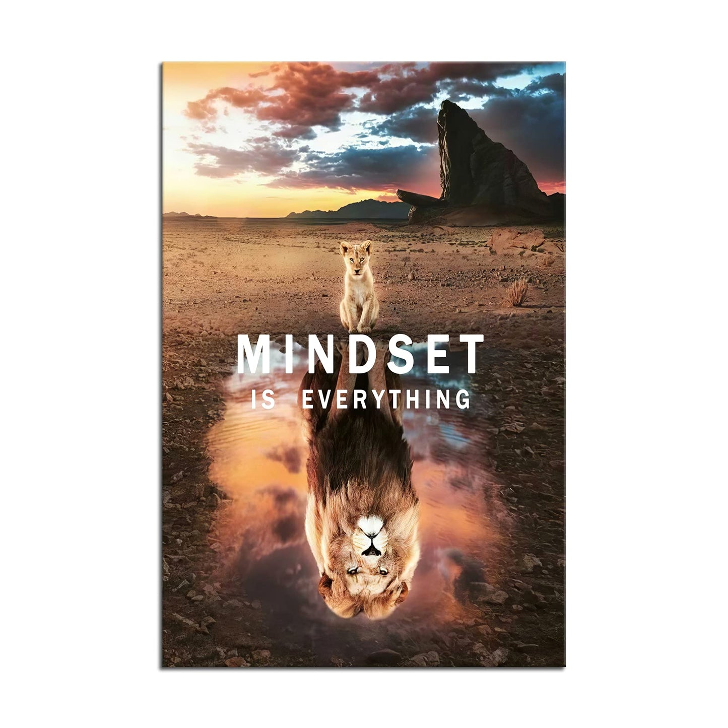 Motivational Canvas Wall Art Mindset is Everything Inspirational Entrepreneur Quotes Poster Small Lion Big Lion Print Artwork Decorate [12''W X 18''H]