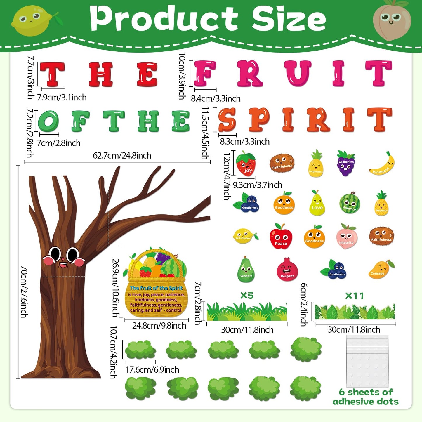 Fruit of The Spirit Bulletin Board Set Christian Classroom Decoration Religious Paper Cutouts Bibles Bulletin Board Border for Church Sunday Back to School Chalkboard Wall Decor Teacher Supplies