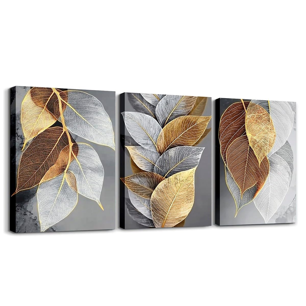 jejeloiu Leaves Canvas Wall Art for Living Room Bedroom 12"x16"x3pcs Kids Leaf Picture Wall Decor for Home Decor Bathroom Boys Girls Botanical Office Decorations Artwork Posters Leaf Branches Painting