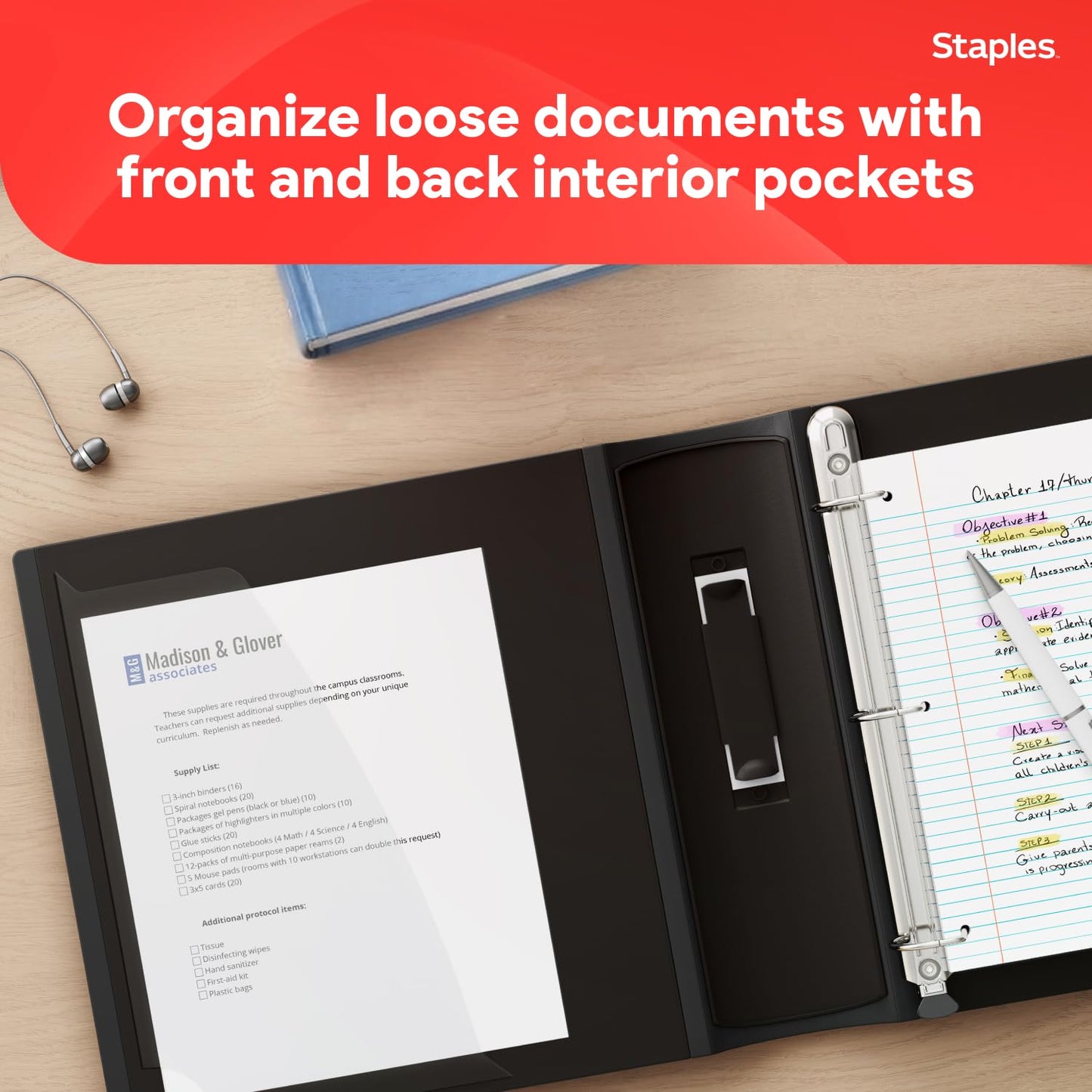 Staples Better 3-Inch D-Ring Binder, Black – Heavy-Duty 3-Ring Binder for School & Office Storage