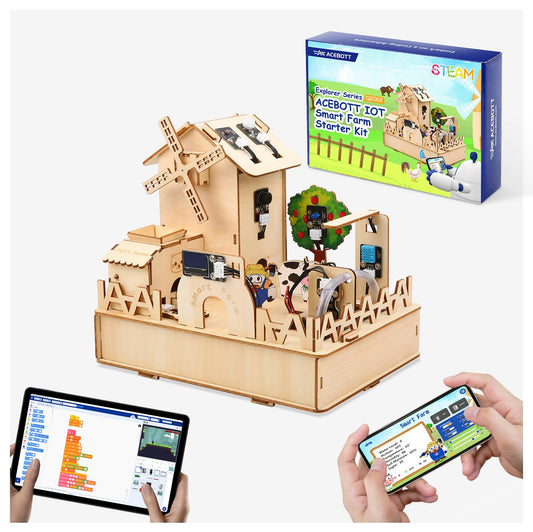STEM Kit for Kids Age 12+, ACEBOTT ESP32 Smart Farm STEM Kit Compatible with Arduino & Scratch, Build IoT Greenhouse, Automatic Watering & Pet Feeder, DIY Coding Project Gift for Teens & Adults