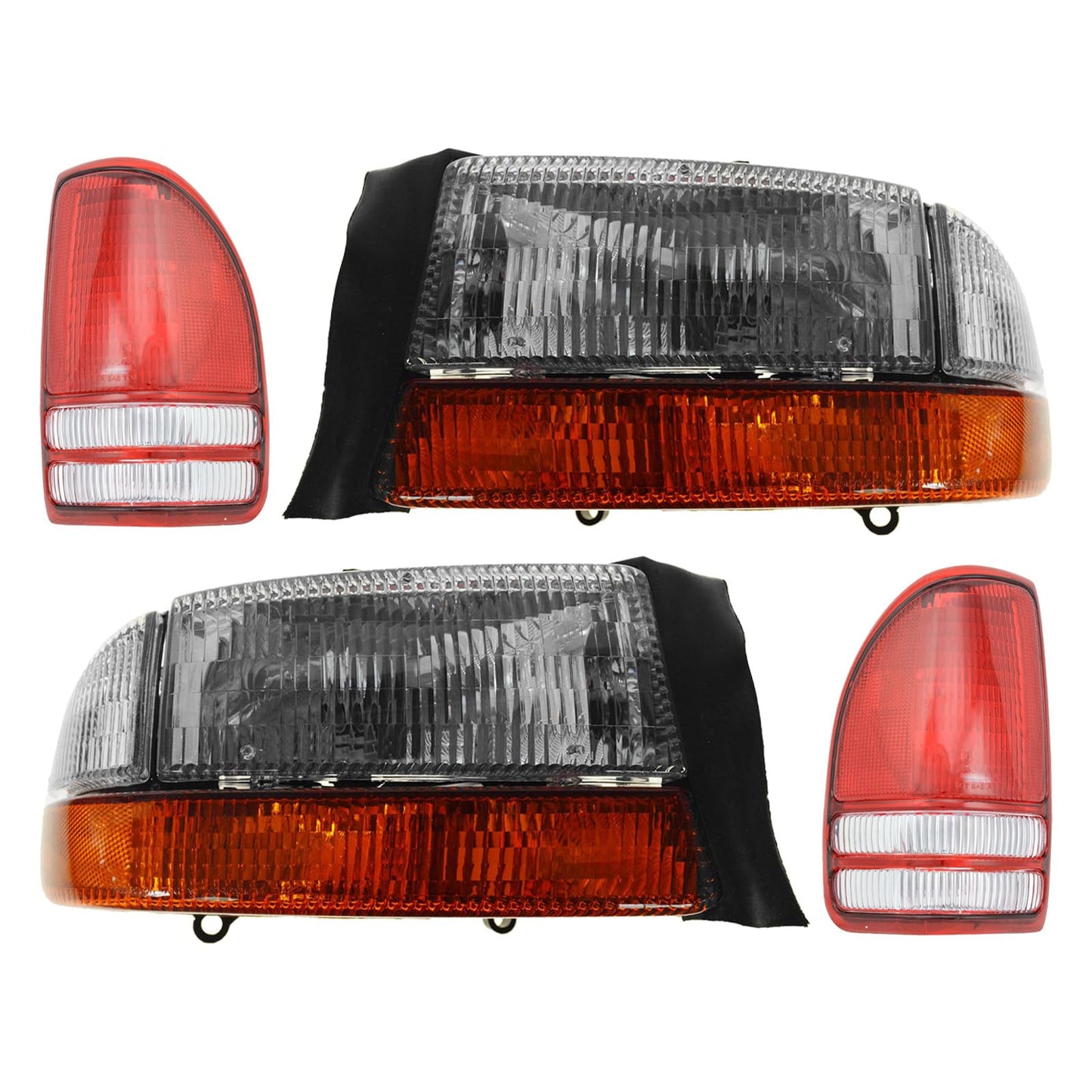 TRQ Headlight Tail Light Assembly Set for 1997-2004 Dakota, Model LKA55955, Driver & Passenger Side
