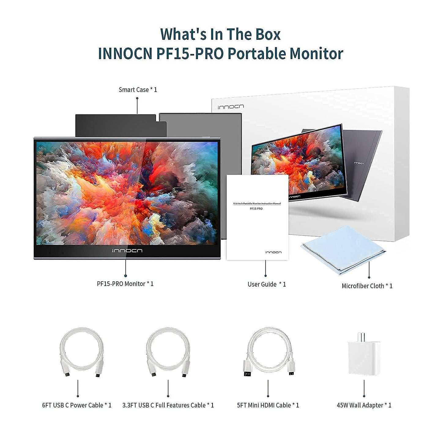 INNOCN Portable Monitor Touchscreen for Laptop 15.6" FHD 1080P HDMI External Display USB C Travel Second Monitor for MacBook Windows Tablets Android Chrome PS4 Switch Mini PC, 1500:1, 100% sRGB