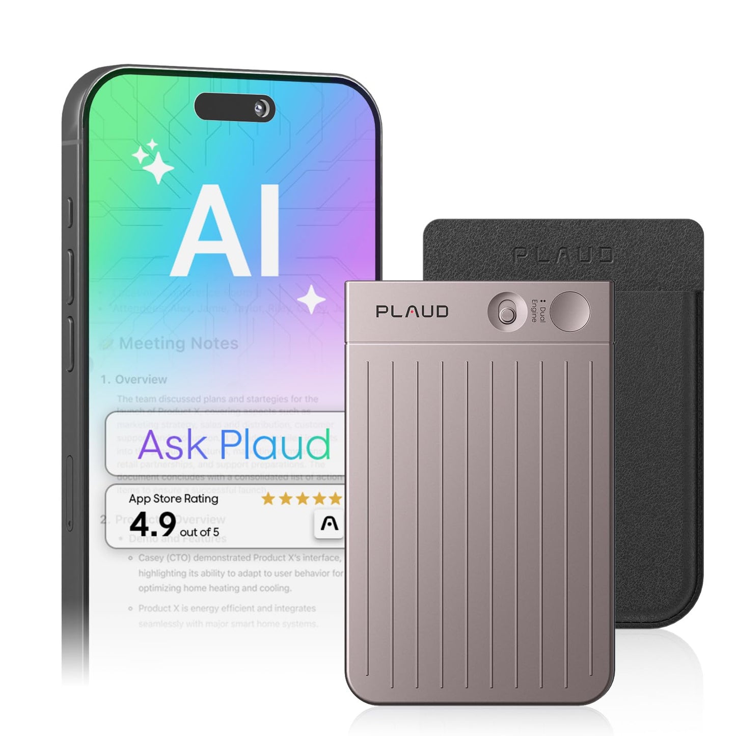 Plaud Note AI Voice Recorder, Note Taker w/Case, App Control, Transcribe & Summarize with AI, Support 112 Languages, for Meetings, Calls, Lectures, Professionals, Teams, Starlight, Non-Pro Version