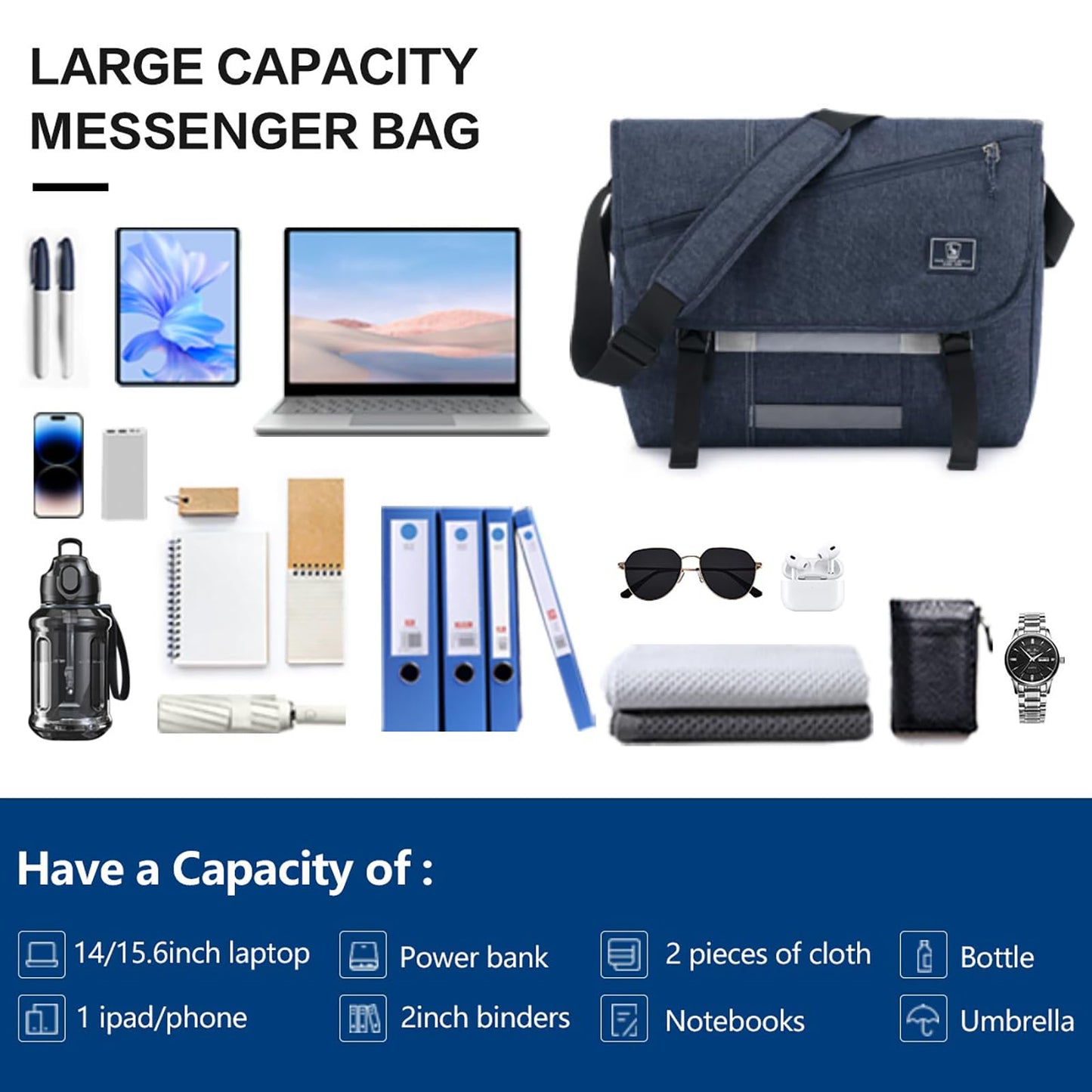 OIWAS Messenger Bag for Men, 15.6 Inch Laptop Crossbody Bags Women Casual Satchel Shoulder Bag College Travel Office Briefcase
