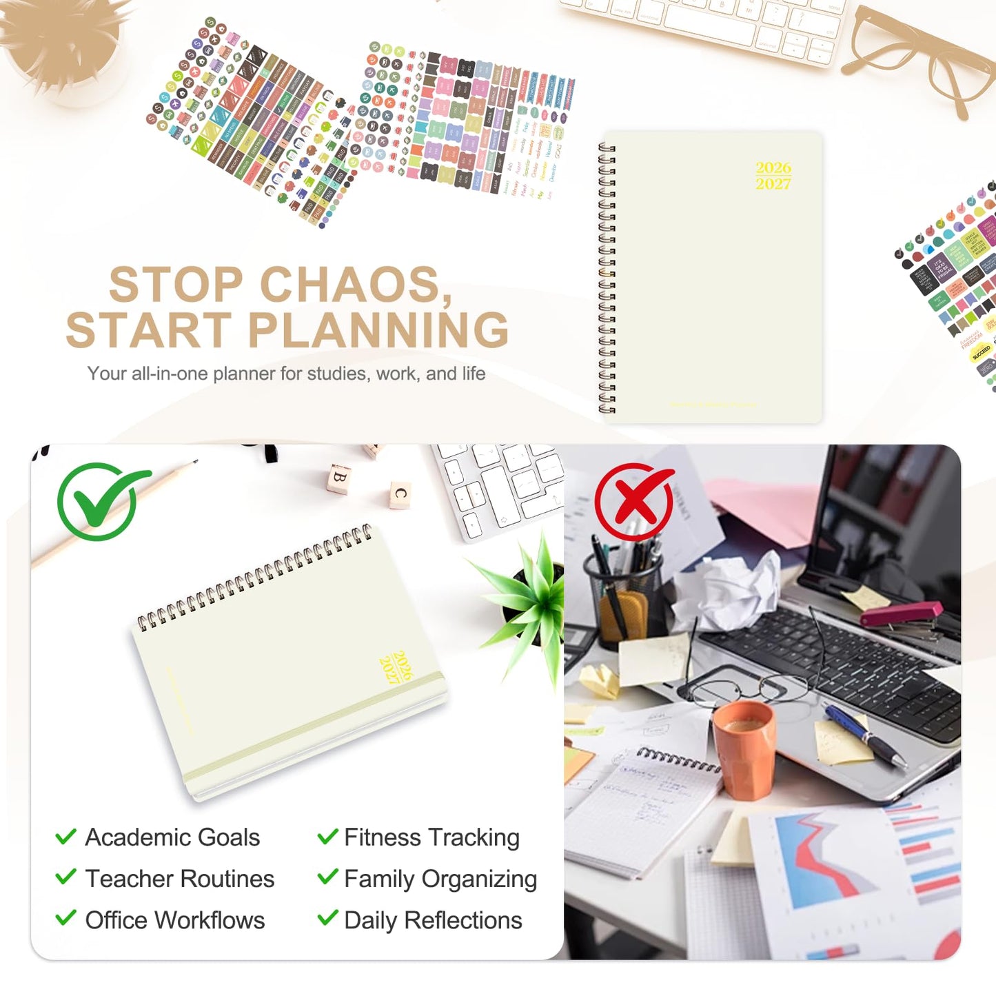 Planner 2026-2027, Weekly and Monthly Academic Planner, July 2026 - June 2027, Hardcover Calendar Agenda Book for School Year Planning, School Supplies for Teacher and Student, A5(6.3'' x 8.5'')