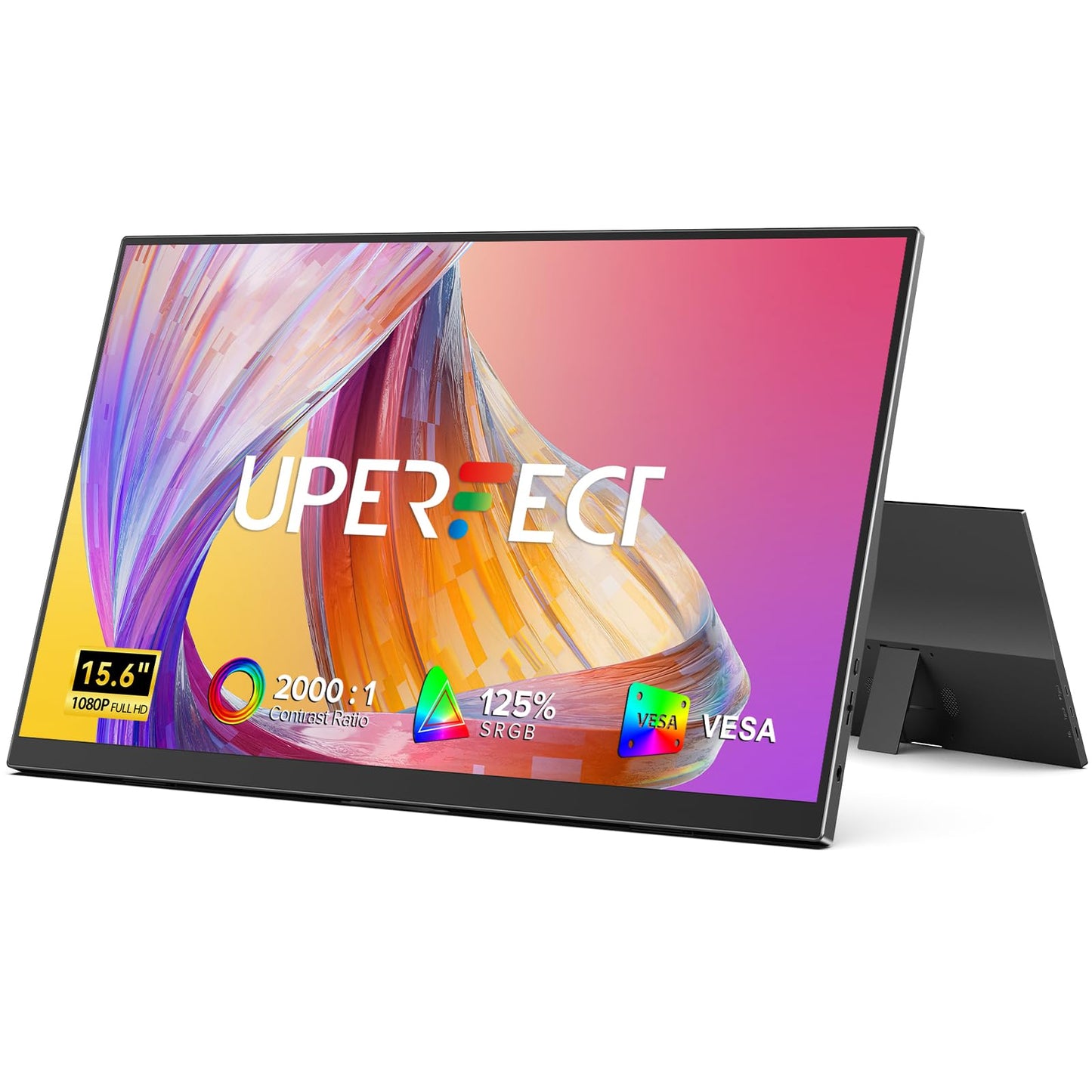 UPERFECT Portable Monitor, 15.6" 125% sRGB 1080P Ultra-Slim Travel Monitor USB C HDMI Plug & Play IPS Gaming Monitor Built-in Stand Dual Speakers External Screen for Laptop Phone Game Console