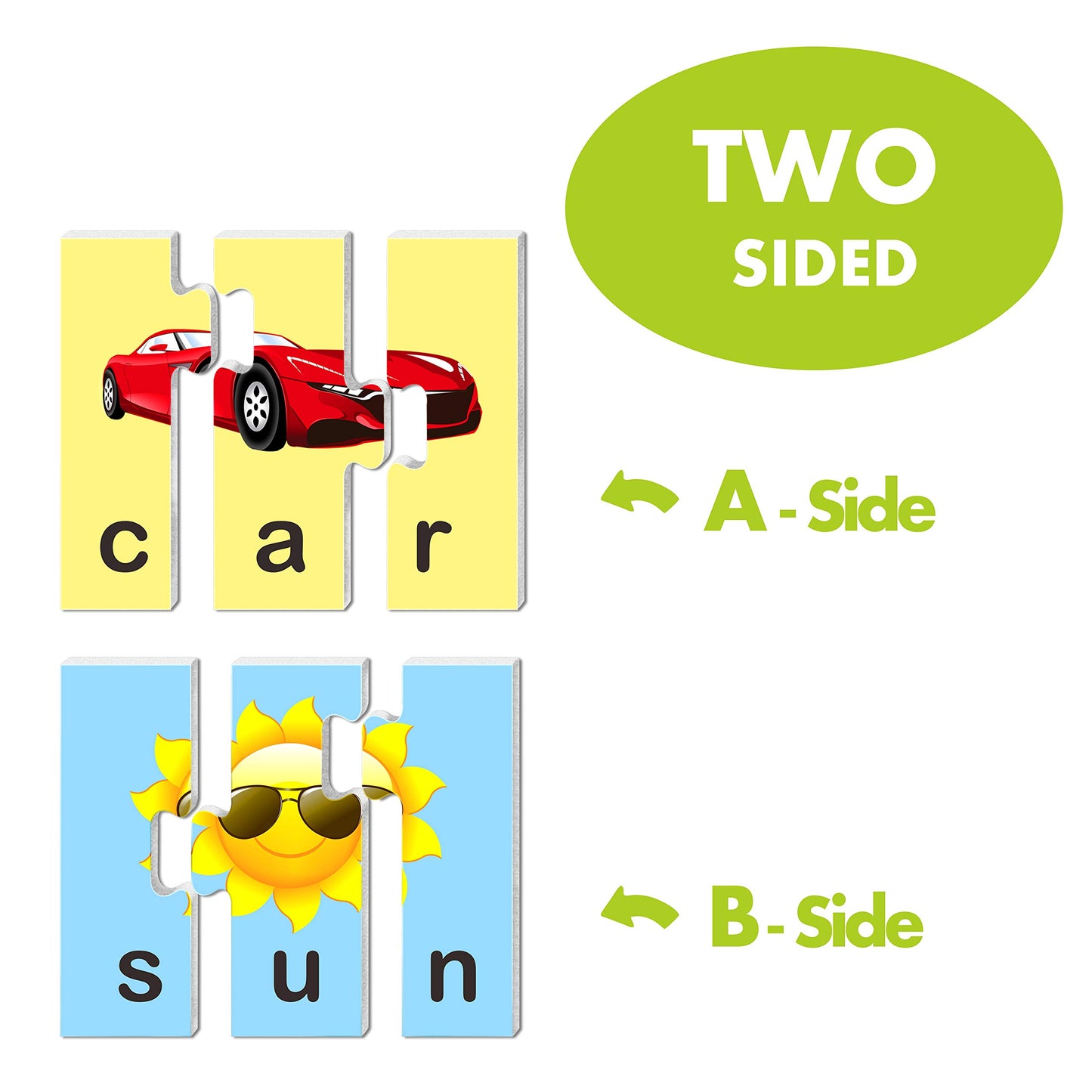 72 Word Spelling Puzzles with Error-Correction Mechanism in 3 and 4 Pieces, Perfect for Preschool Learning (36 Blocks Double Sided)