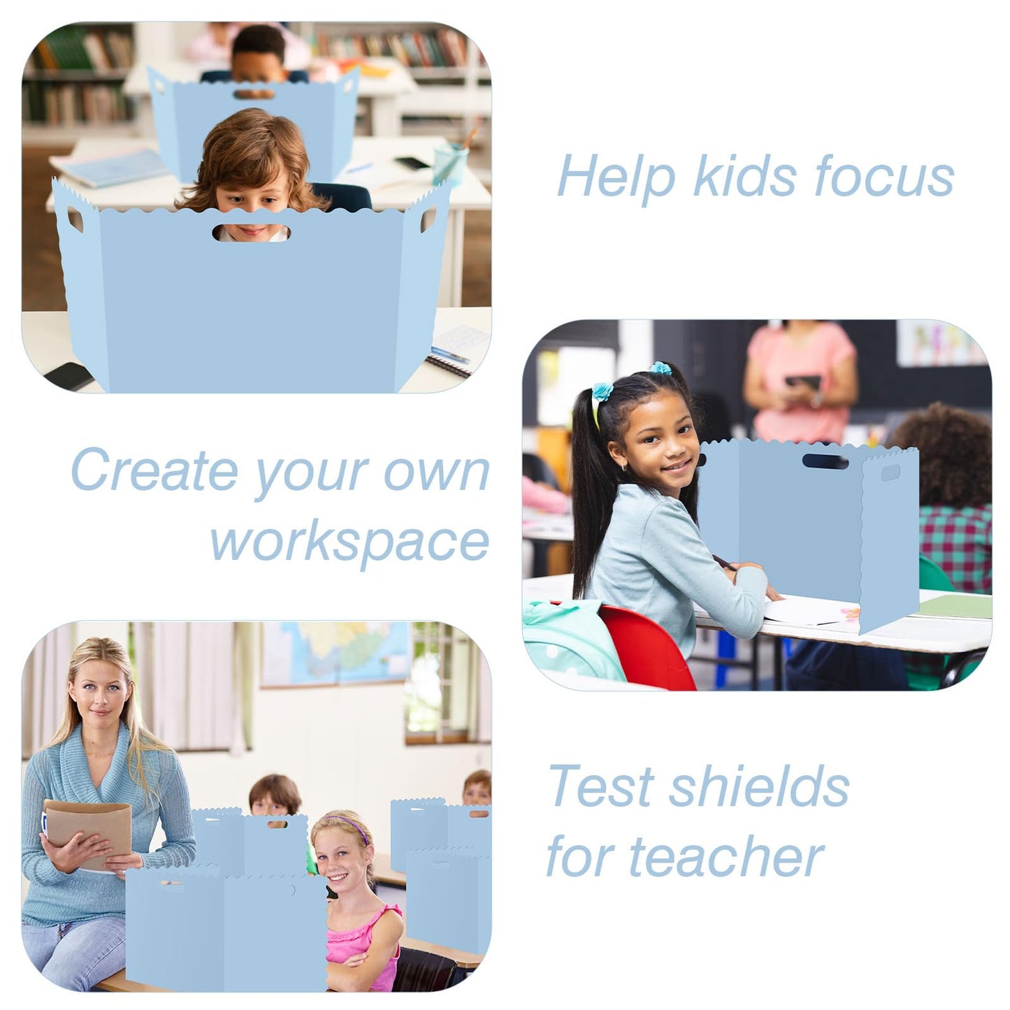 Whaline 24 Pcs Student Desk Privacy Boards Blue Classroom Desk Divider Shield Privacy Panel Folders Screen Partition for School Teacher Student Test Supplies