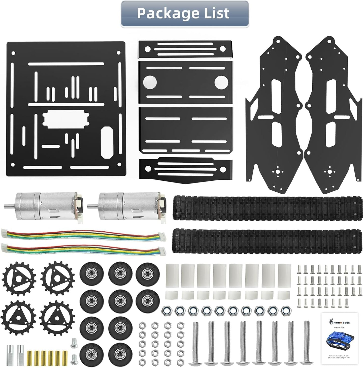 XiaoR Geek Smart Robot Car Chassis Kit Full Metal Big Tank Chassis with 2WD Motors for Arduino Raspberry Pi Jetson Python DIY Smart Car Learning Kit (Black, with Encoder Motor)