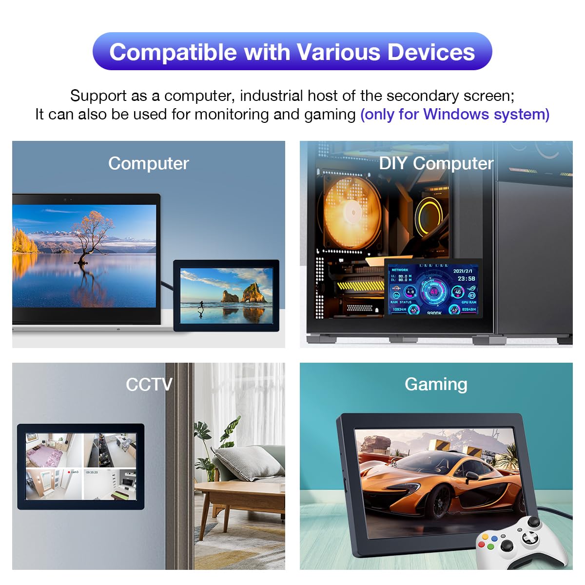 Hosyond 5 Inches USB C Mini Monitor 1024x600 IPS LCD Screen Type C Secondary Screen Display for PC Laptop Windows
