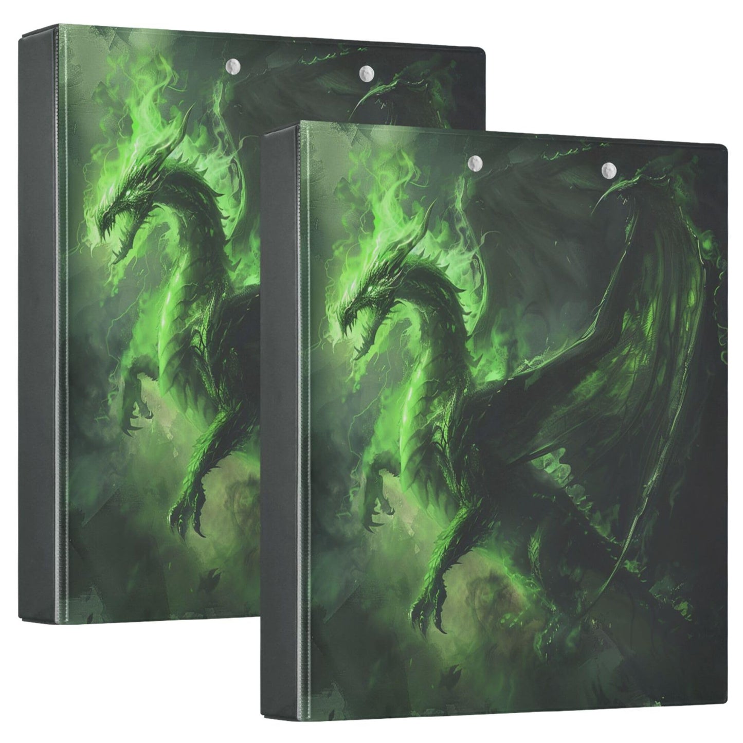Dino Round Ring Binders 1.5 Green Fire Evil Dragon 3 Ring Clipboard Binder for Office School Work Supplies File Folder 200 Sheet Capacity Easy Open