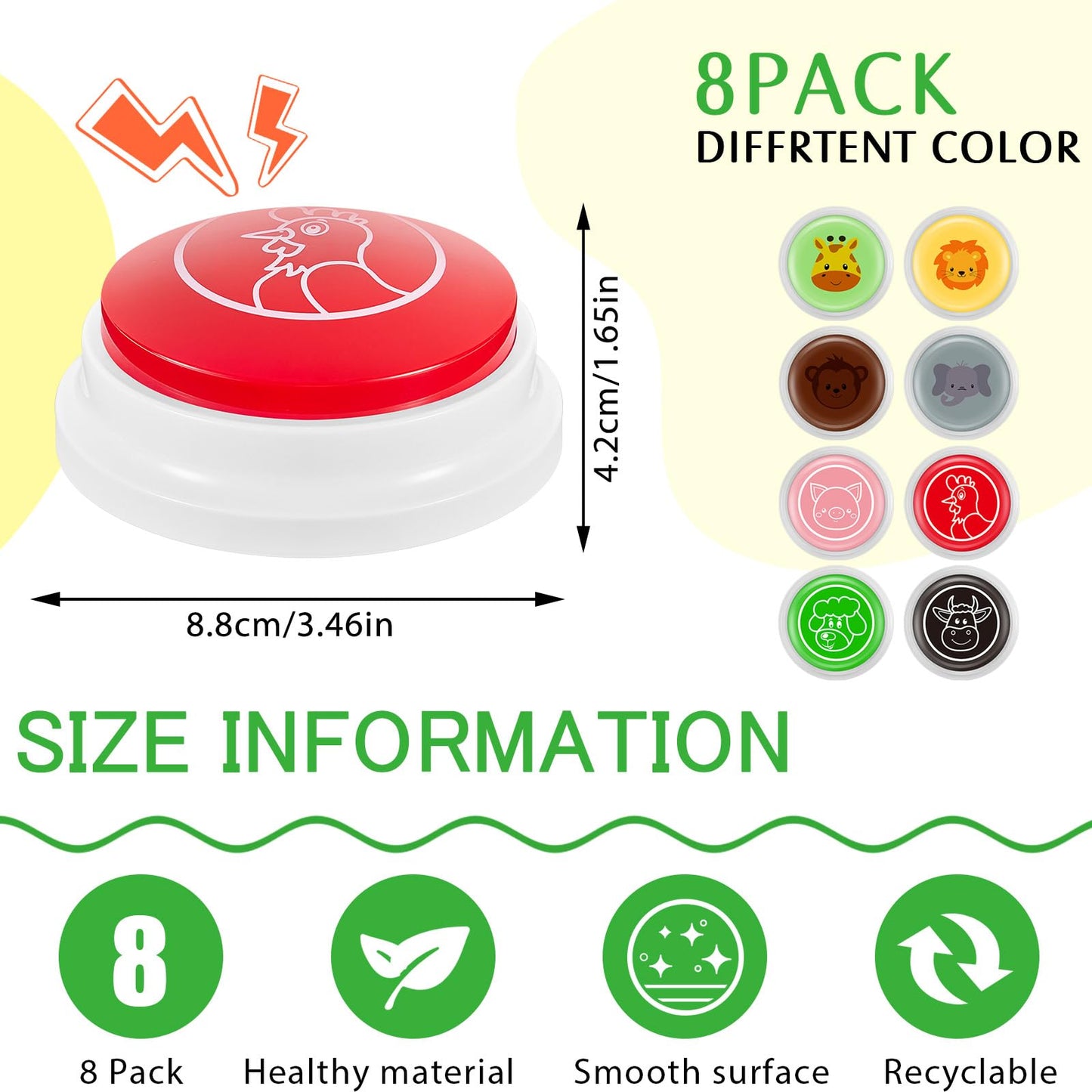 Syhood 8 Pcs Animal Sounds Buzzer for Trivia Games Answer Buzzers Feud Jeopardy Buzzer Button with Lights and Sounds for Party Game Show (Jungle and Farm Style)