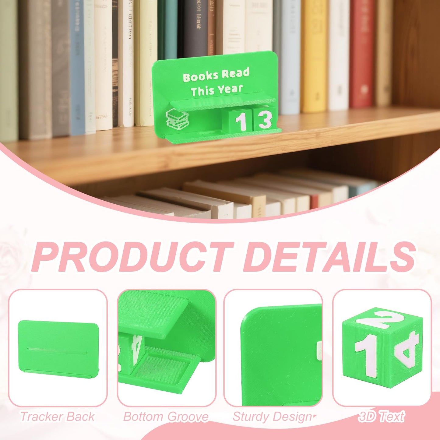 PATIKIL Books Read This Year Tracker, 3D Reading Challenge Counter Sign Library Bookshelf Decor Reading Challenge Number Up to 999 Books Gift for Reader Book Lovers Teachers, Green