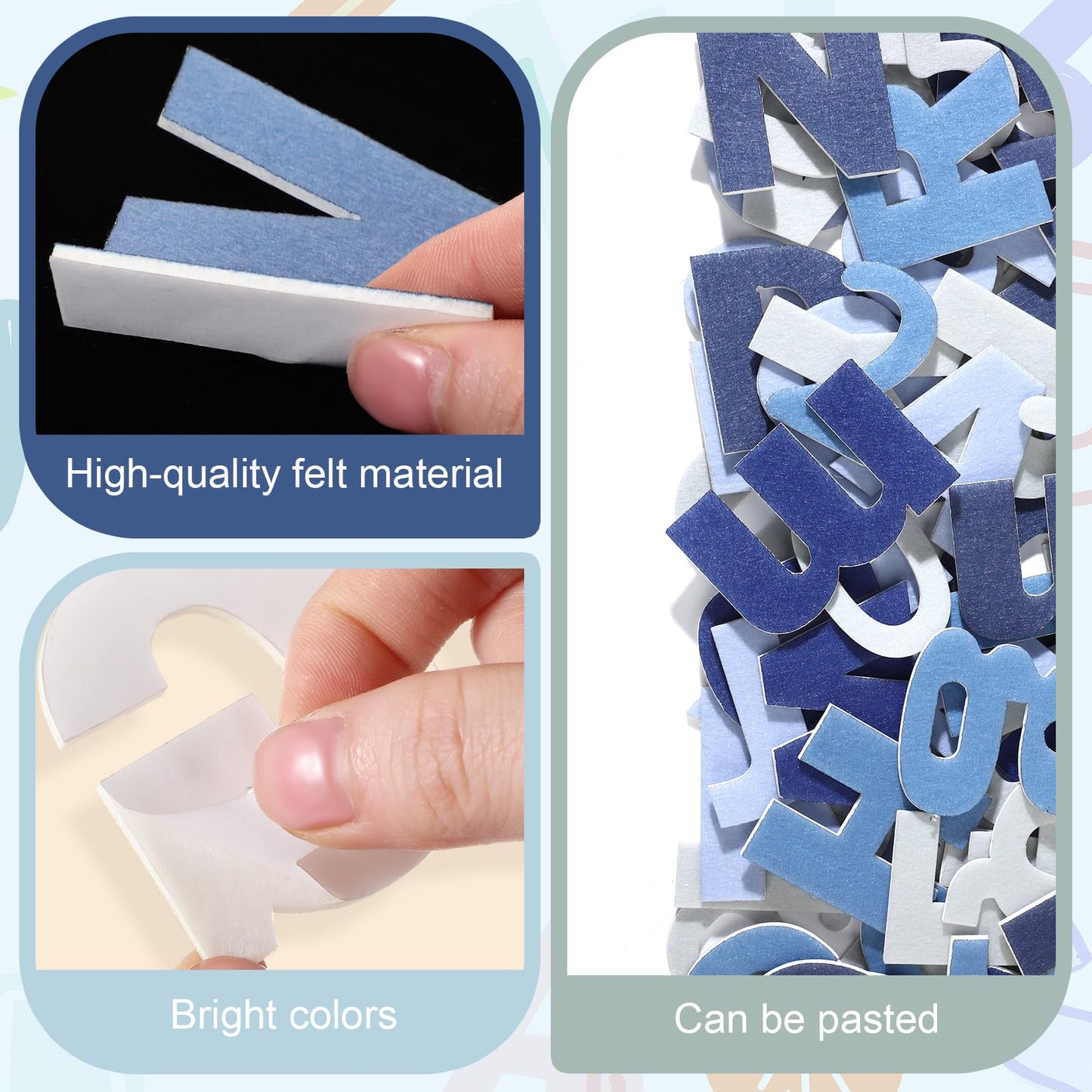 Breling 310 Pieces Felt Letter Bulletin Board Letters Sticker with Number 2" Bulk Self Adhesive ABC Upper Lowercase Sticky Letter for Xmas Gift Bulletin Board Classroom(Blue Color)