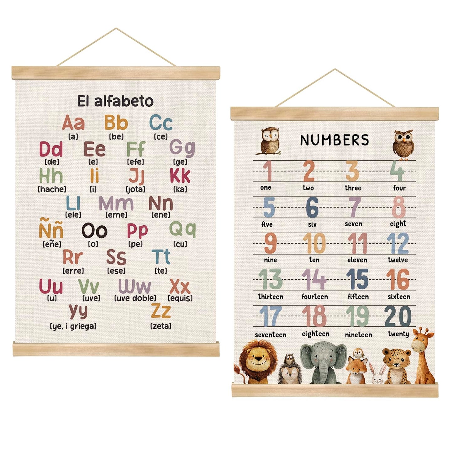 Number and Alphabet Poster Set of 2,Classroom Education Canvas Print Wall Art ,1-20 Nmuber and 26 Letters Wall Hanging Posters for Homeschool Nursery Playroom,Kids Room Decor,14x18.5 Inch(ABC&123)
