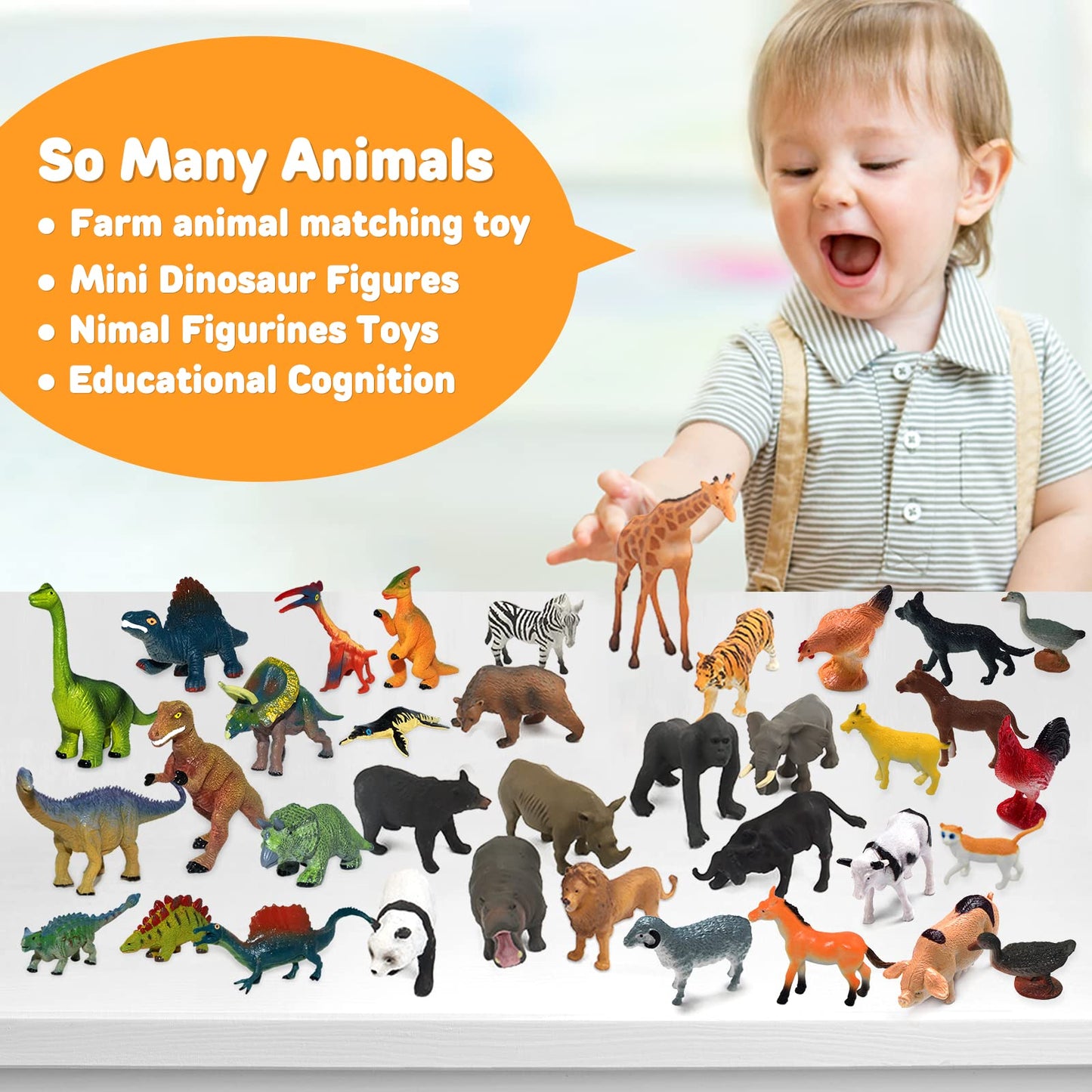 Montessori Safari Animal Matching Game, 12PCS Realistic Zoo Animal Figurines with Flash Cards, Preschool Science Educational Learning Toys for Toddlers Kids, Homeschool Montessori Toys