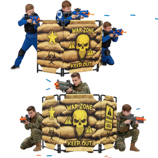 2-Pack Tactical Bunker & Foldable Battlefield Obstacles 59x34” Combat Battle Zone Fort, Compatible with Laser Tag, Foam Blaster, Birthday Activities, Party Supplies + Interactive Target Board
