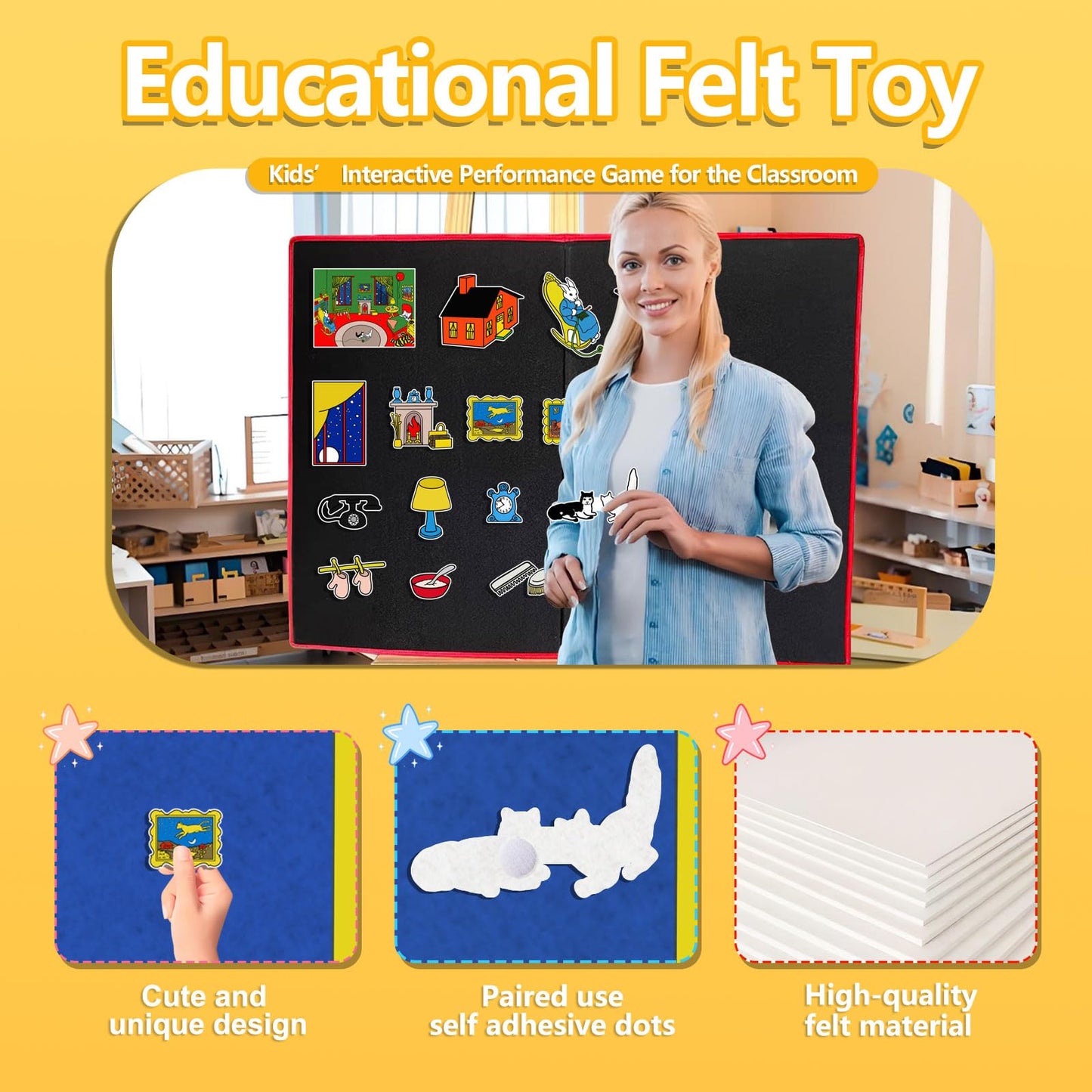 Thryvomniq Good Night Moon Selt Board Story Sets 17 Pcs Felt Pieces Toddler Interactive Games Preschool Storytelling Learning Activities Felt Toys
