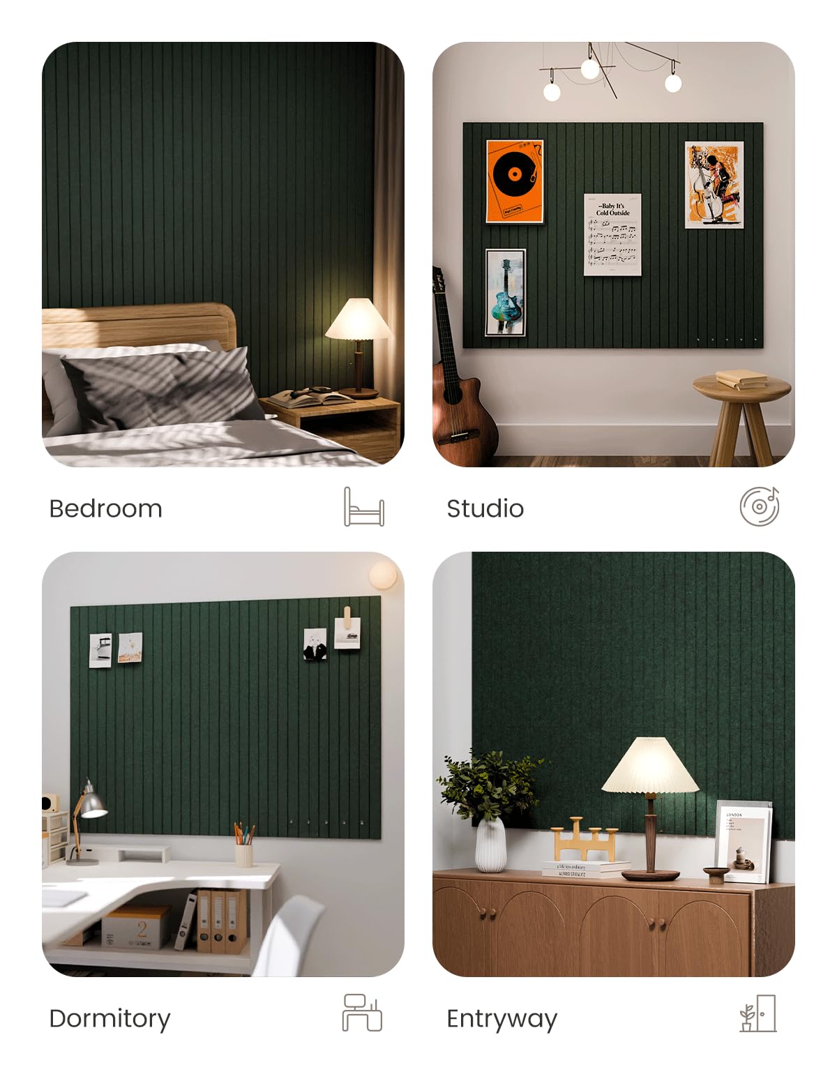 Fluxynara Large Felt Bulletin Board 48" x 36" Cork Board Alternative-12 Pack with 70 Safe Removable Adhesive Tabs, Cork Boards for Walls Cork Board for Home Office Classroom Pin Board- Pine Green