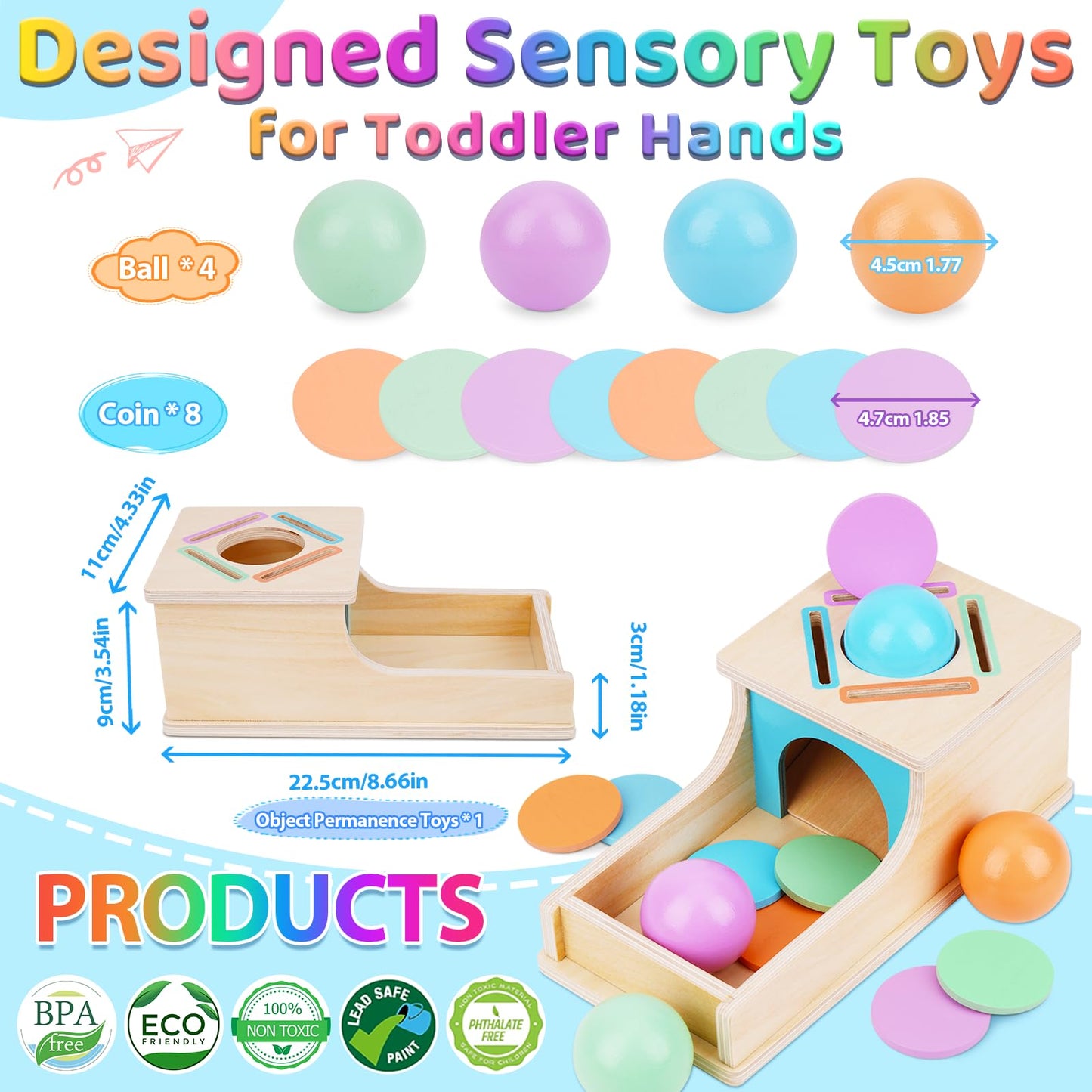 FCSONU Toddlers Montessori Coin Box Toys for 1 2 3 Year Old Boys Girls, Object Permanence Box Ball Drop Toy, Learning Sorting Sensory Toys for Ages 2-3 Kids, 1st Birthday Gifts for Baby 12-18 Months