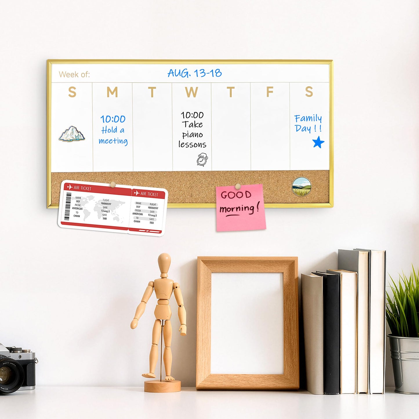 Umtiti Magnetic Weekly Dry Erase White Board and Cork Board, Aluminum Frame Mini Whiteboard，Magnetic Surface Whiteboard for Home Office and Wall Decor(ZHZL-2040JL)