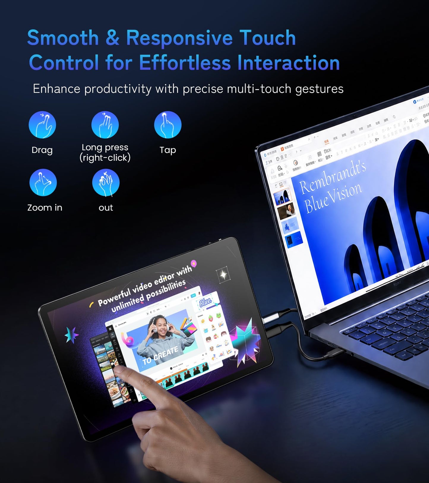 Prystivue 11" 2.5K Touchscreen Portable Monitor, 2560x1600 IPS Display 16:10,USB-C & Mini HDMI, VESA Stand Compatible with Laptops, Desktops, Phones, PS, Mac, Xbox, Switch, and Other Gaming