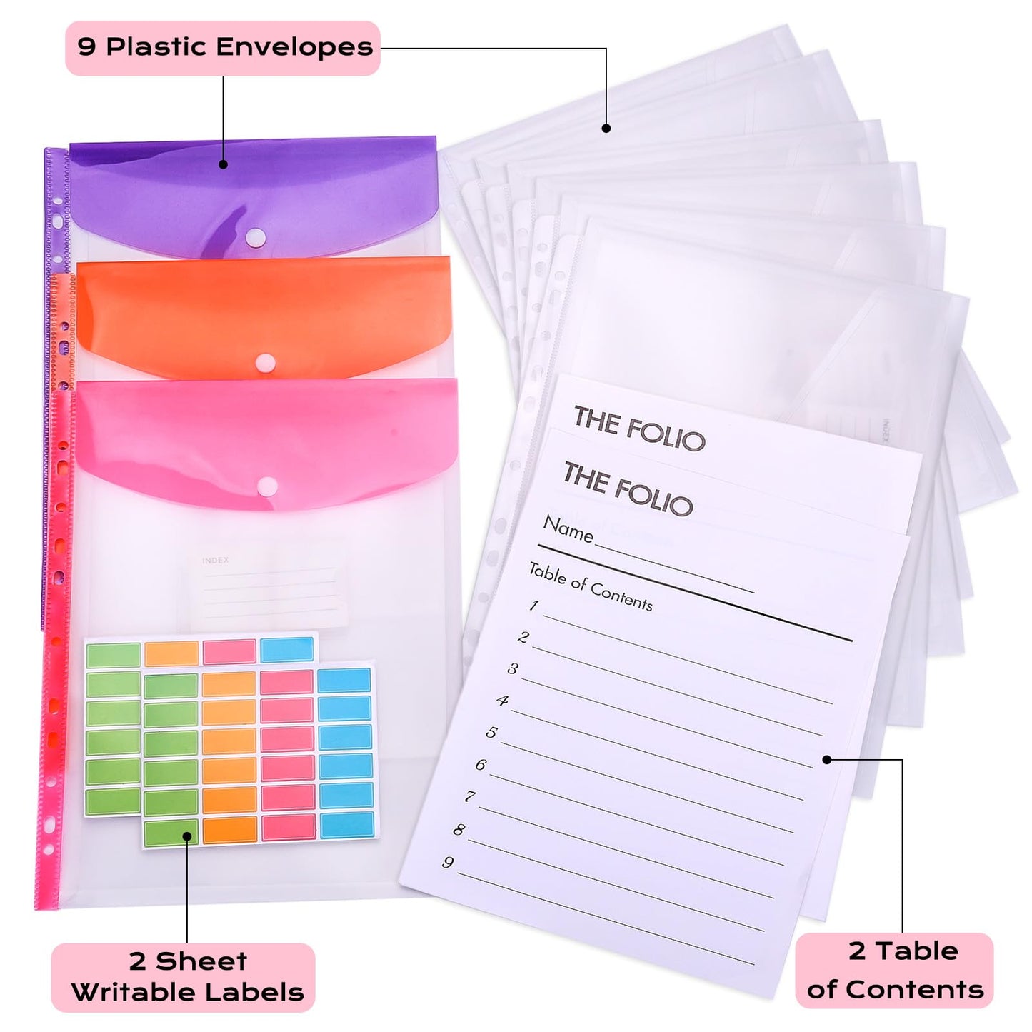 XKDOUS Important Document Organizer with 9 Pockets, Aesthetic Folio Folders 3-Ring Accordion Storage Binders Linen Expanding File Folder for Papers, Documents and Files