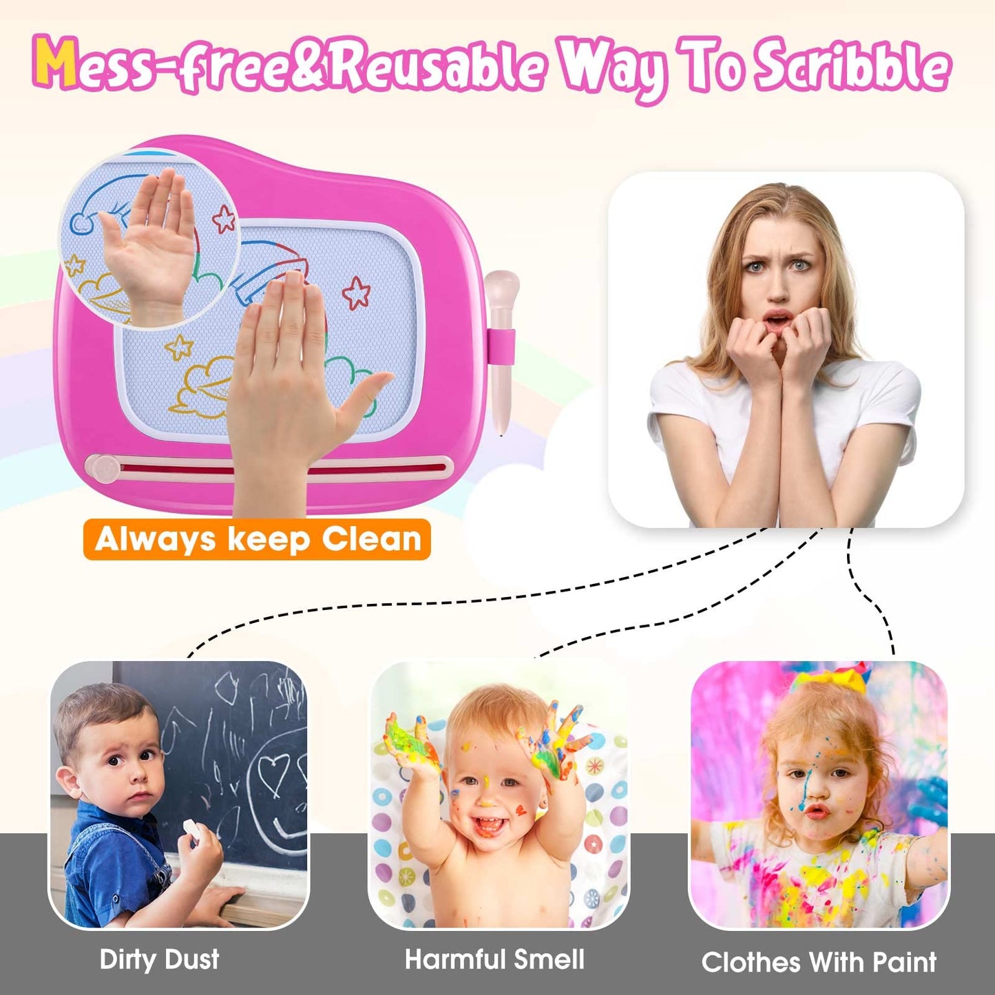 Smasiagon Magnetic Drawing Board for Toddlers: Erasable Doodle Board for Home, Travel & Preschool | Fun & Educational Toy for Baby Girls Boys(Ages 1-3) (Rose)
