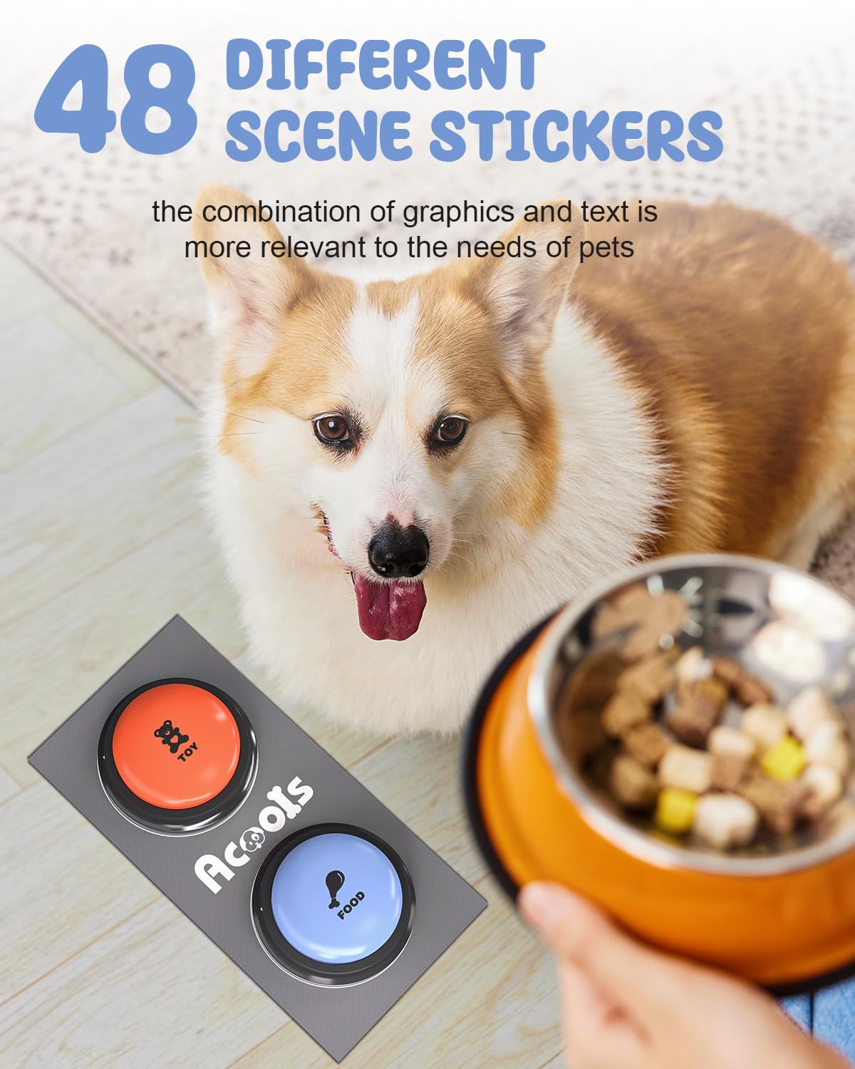 Dog Buttons for Communication, 9 Pcs Dog Talking Button Set, 30s Voice Recording Pet Buzzer Training Buttons, Speaking Button for Dogs with Waterproof Anti-Slip Dog Button Mat and 48 Scene Stickers