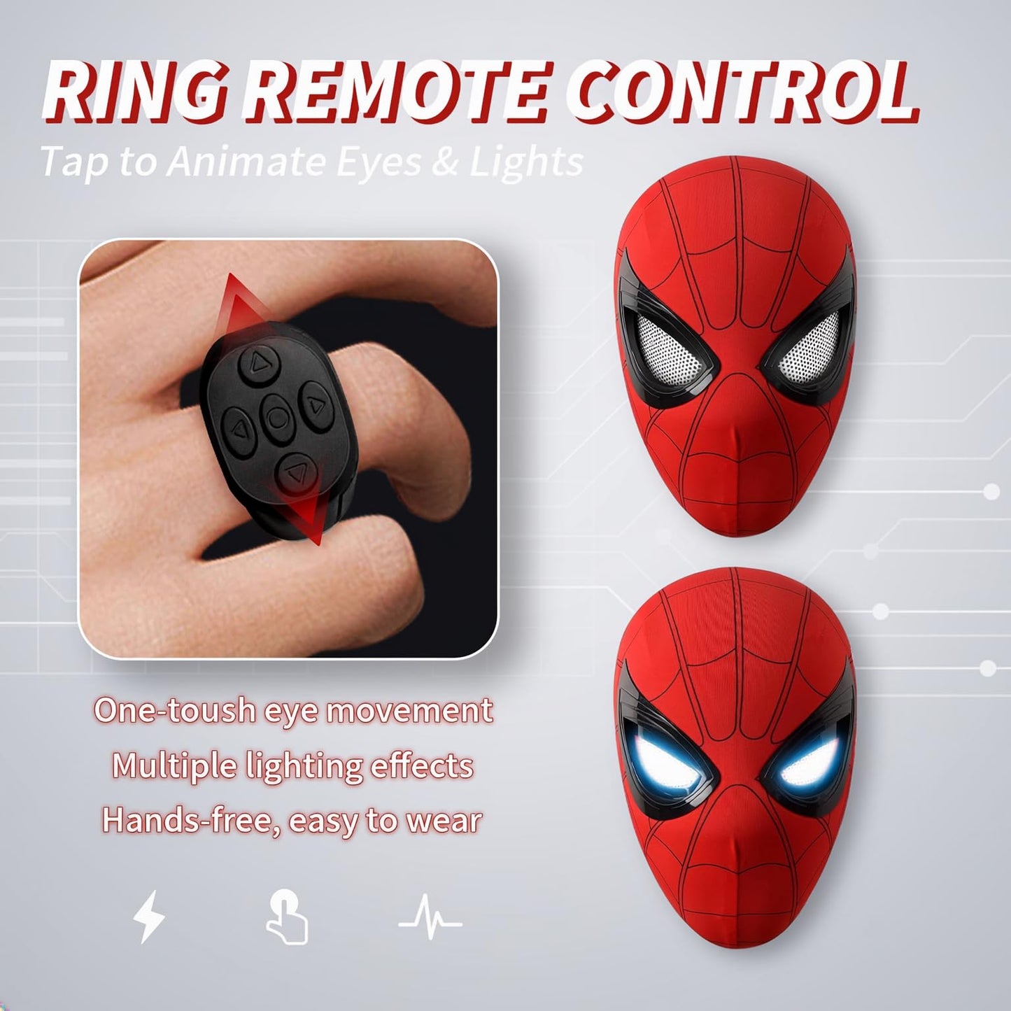 Dluobie Spider Hero Mask with Moving Eyes and LED Lights, Ring Remote, Halloween Roleplay Mask Costume for Teens and Men, Realistic Full Face Cosplay Prop for Christmas & Birthday Parties