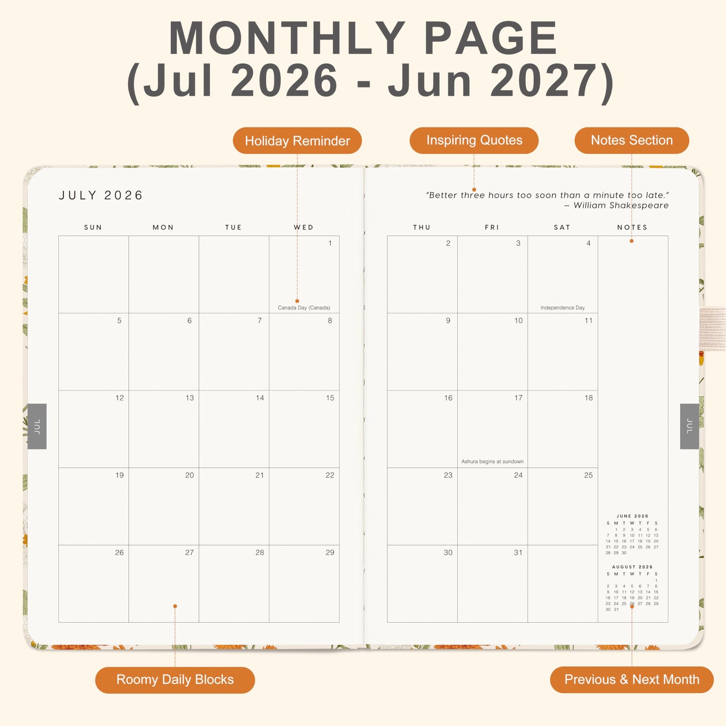 And Per Se Academic Planner 2026-2027 – Weekly & Monthly Planner, July 2026 to June 2027, A5 Leather Hardcover with Inner Pocket – Student & Teacher Organizer, 5.7" x 8"(Wild Flowers)