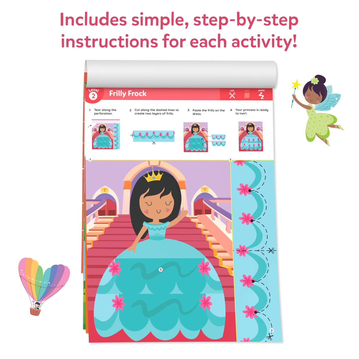 Skillmatics Scissor Skills Activity Book - Snip Snip Unicorns & Princesses, 25 Cutting & Creative Activities for Preschoolers, 2 Child-Safe Scissors, Felt Craft Kit, Screen-Free Fun, Gift for Ages 3-7