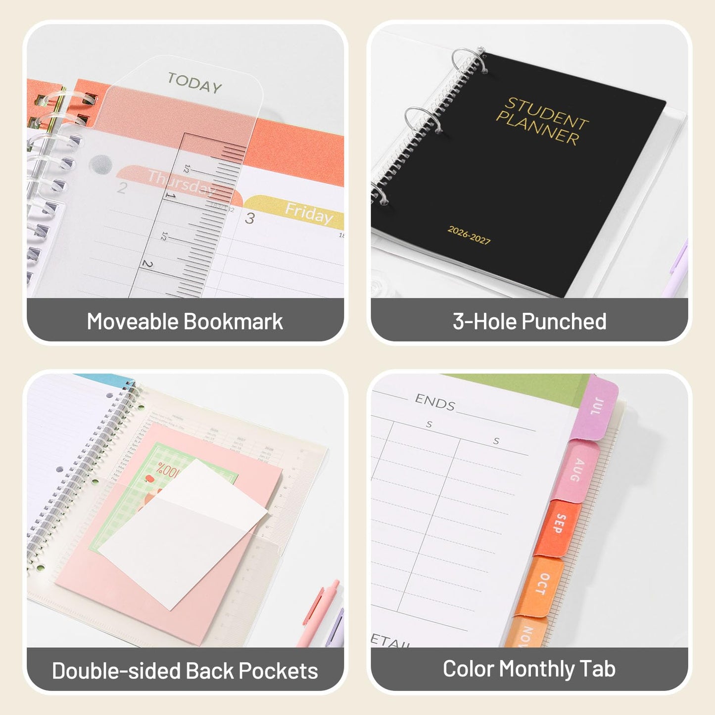 Student Planner 2026-2027, SUNEE Academic Weekly & Monthly Plan Book, Jul. 2026 - Jun. 2027, 8.5"×11" School Planner, Lesson Plan Book with Week's Goals, Bookmark, Monthly Tabs, 3-Hole Punched, Black
