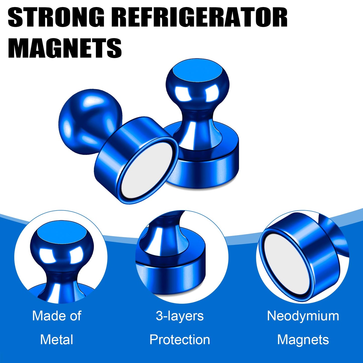 LOVIMAG Fridge Magnets 20Pcs Refrigerator Whiteboard Small Strong Magnet Classroom Kitchen Accessories Decorative Locker Set Decor Must Haves Office Calendar Refrigerador Magnetic Cute Crafts Blue