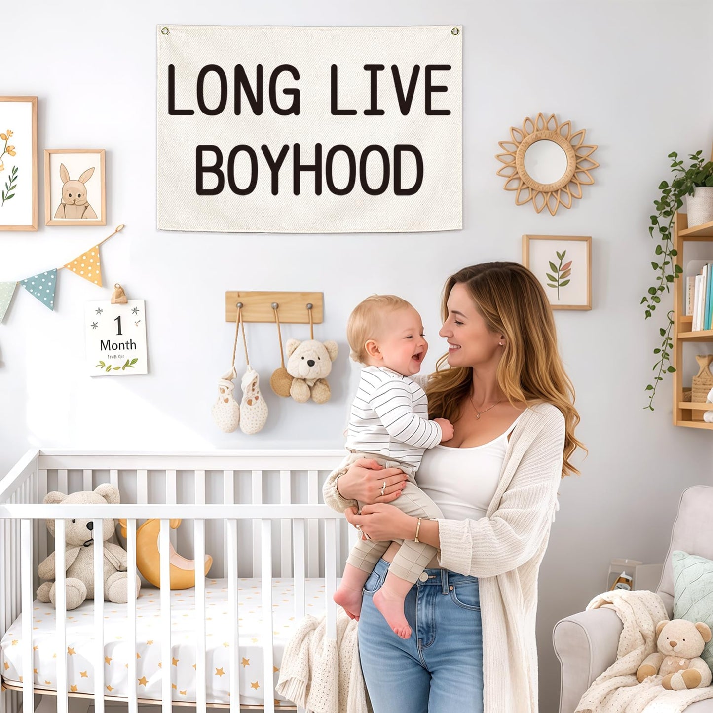 Long Live Boyhood-Nursery Decor-Hanging Rectangular Banner Flag Poster Wall Decor Present for Kids Boy Baby-Babyroom Playroom Boyroom Door Decoration-Christmas Gift-28.5"L×20"W