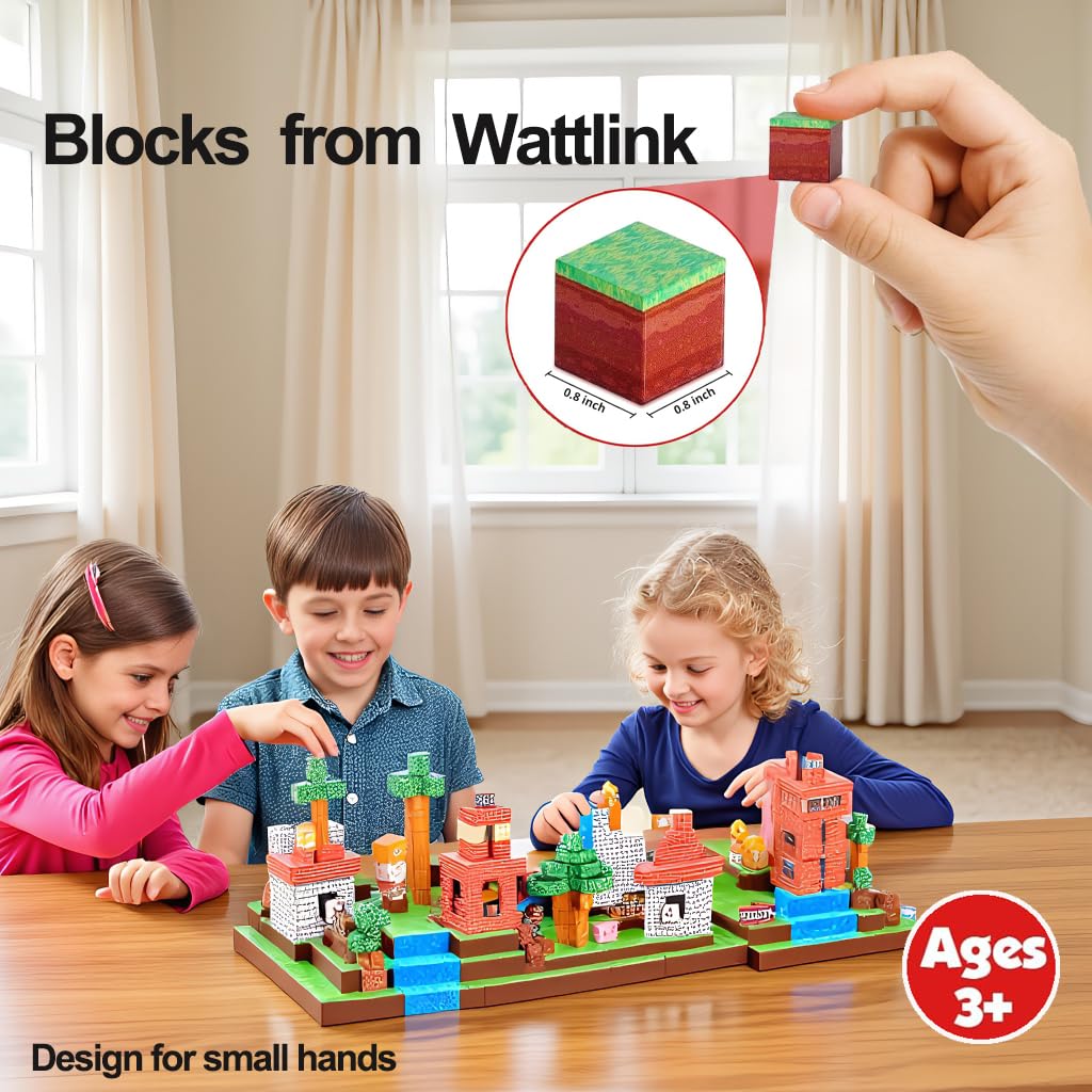Wattlink Magnetic Building Blocks Set, 150 Pieces Educational Construction Cubes with Magnets, 3D Building Toys for Ages 3+, Compatible with Multiple Themes
