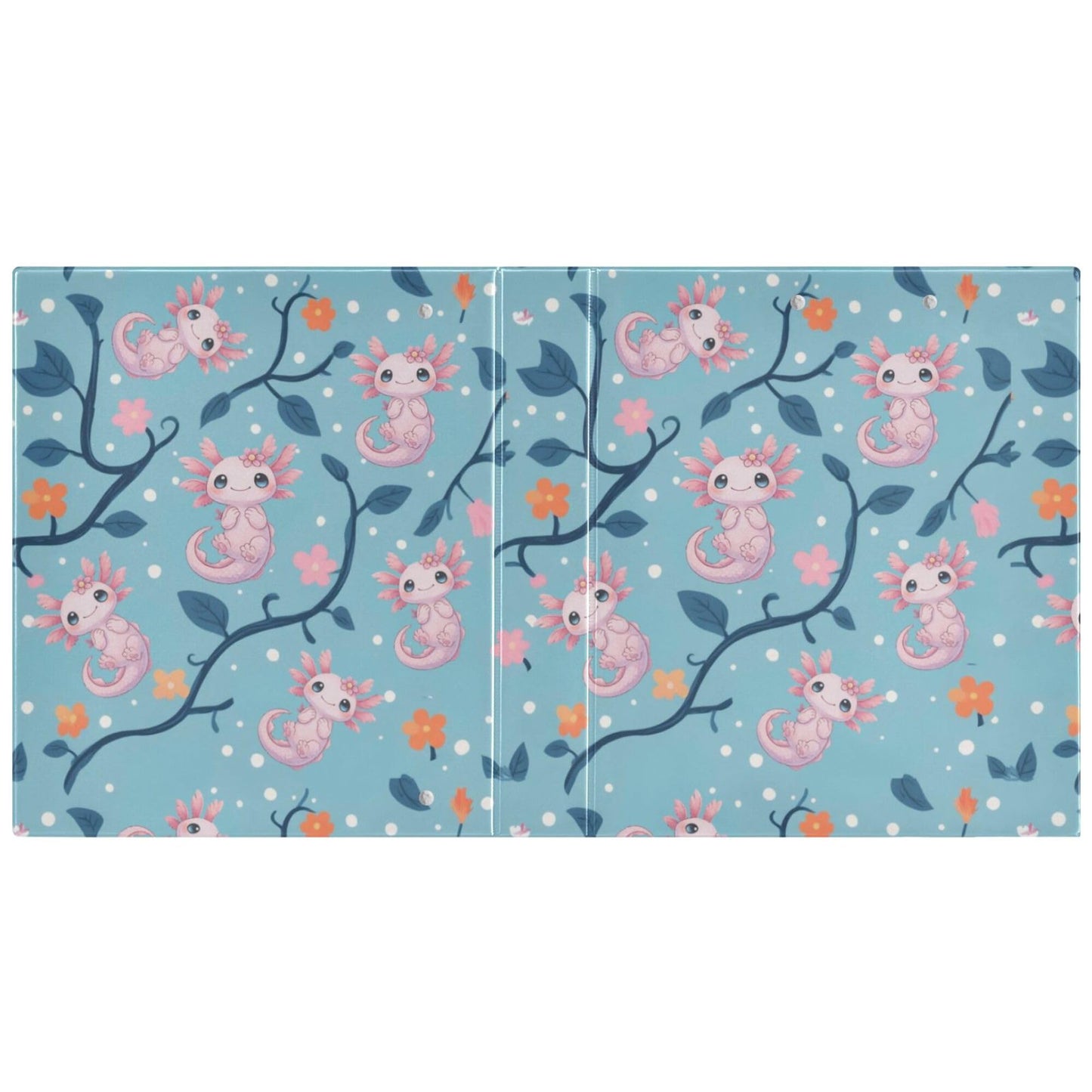 Cute Pink Axolotl Round Ring Binders 1.5 Inch Aquatic Plant Amphibian Blue 3 Ring Clipboard Binder for Office School Work Supplies File Folder 200 Sheet Capacity