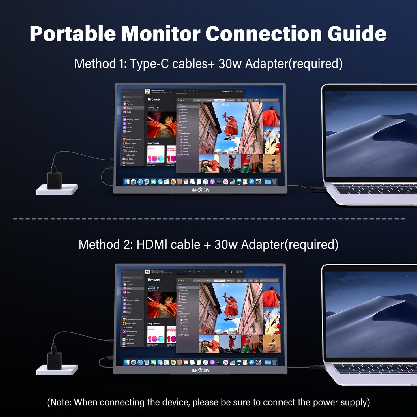 InnoView 15.6" Portable Monitor 60Hz 4K UHD 3840x2160 | 100% sRGB HDR | Travel Monitor with 2 USB-C & HDMI Ports | Second Screen for Laptop Mac PC Xbox PS5 Switch (Includes Adapter)