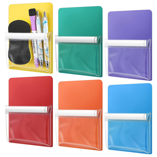 Sherr 6 Pcs 6 Pcs Magnetic Pockets Pen Marker Holders for Classroom Whiteboard 4.7 x 6.5 Magnetic Clear File for Fridge Locker Dry Erase Marker Storage Teacher Supplies (4.7 x 6.5 in,Mixed Colors)