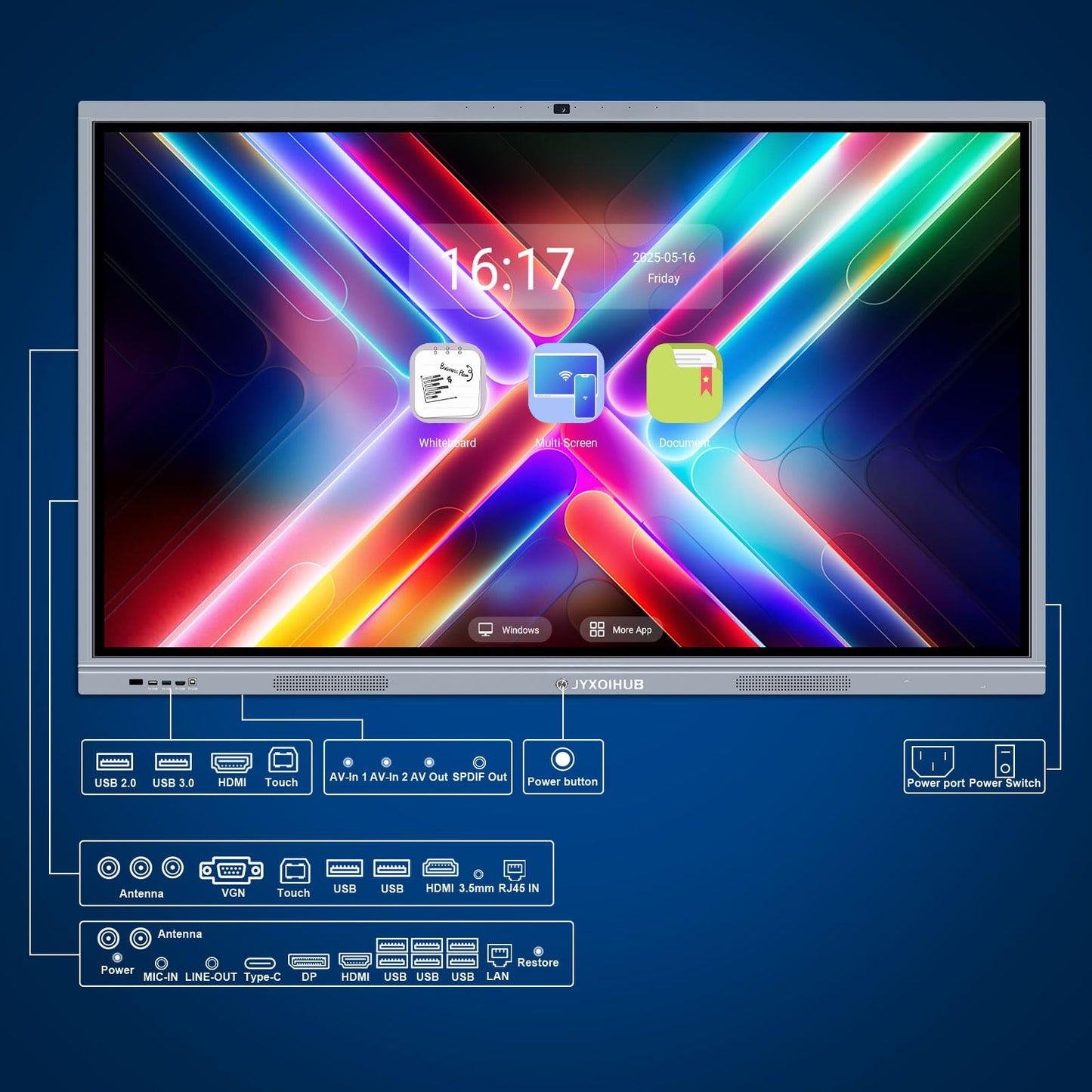 Smart Board Collaboration Hub, JYXOIHUB Digital Electronic Whiteboard Built in Dual OS for Classroom and Business, Touch Screen Interactive Smart Whiteboard (Board Only) (65 Inch)