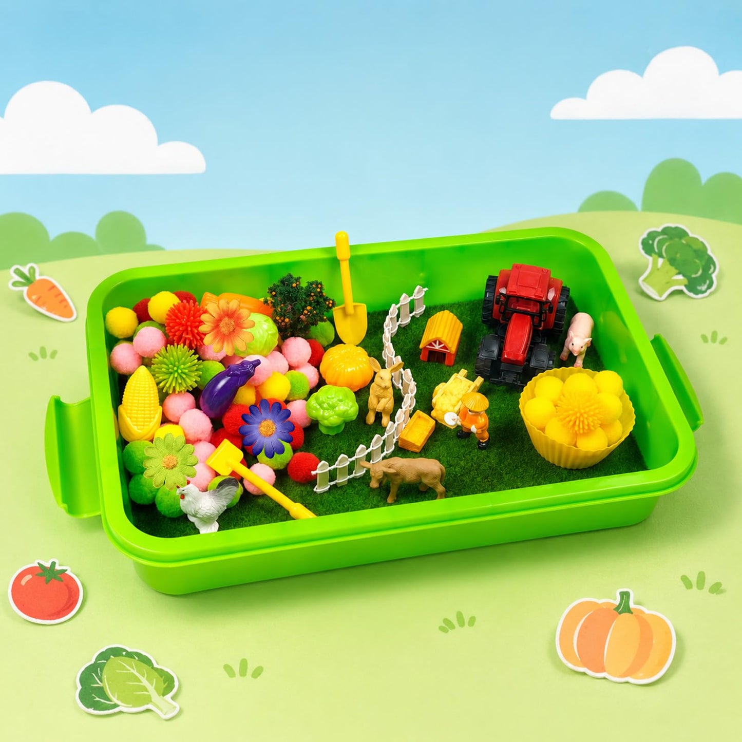 Cinrobiye 159 Pcs Farm Animal Sensory Bin Fillers Set with Storage Box, Barnyard Animals, Tractor and Farmhouse Accessories for Farm Sensory Bin, Classroom Activities, Home Projects and Theme Setup