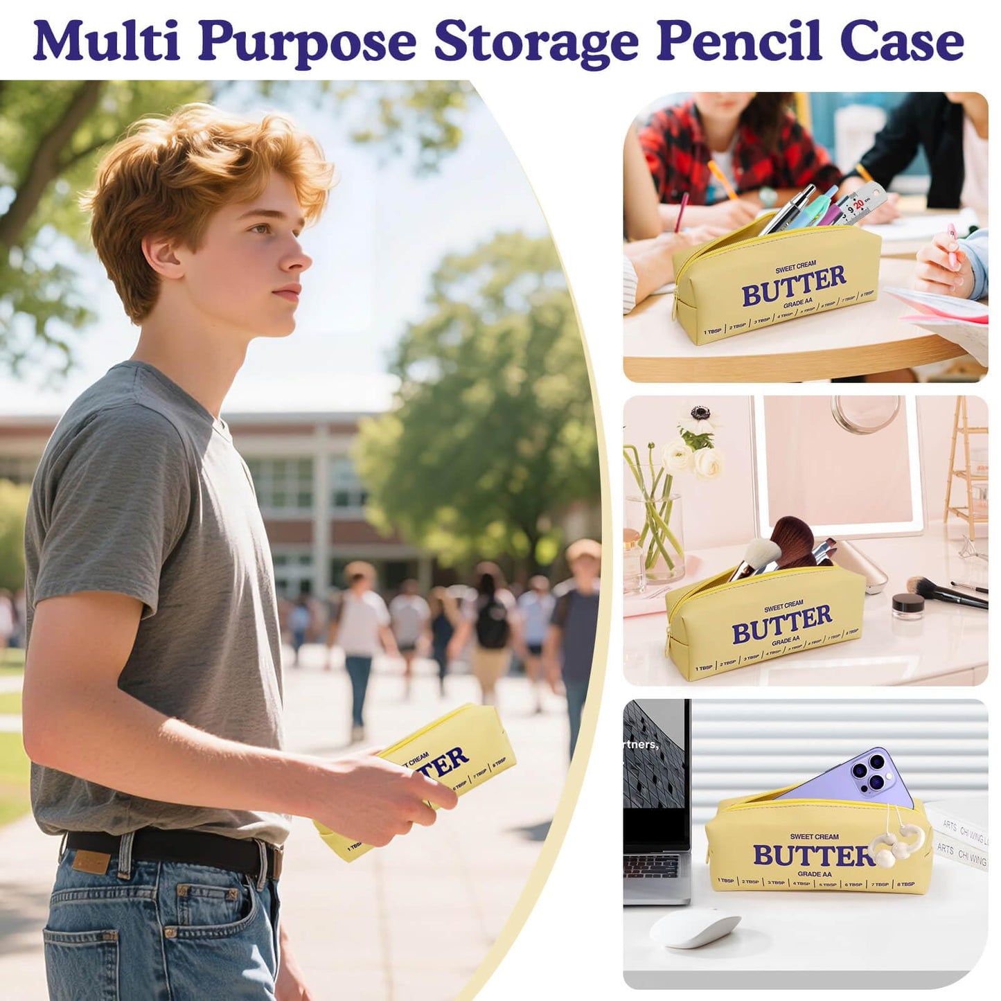 Funny Butter Sticks Soft Pencil Case Pouch College School Supplies, Pencil Box with Zipper for Teen Girls Boys Women Men Adults, Pen Bag Back to School Essentials Stationary Gift for Student Teacher