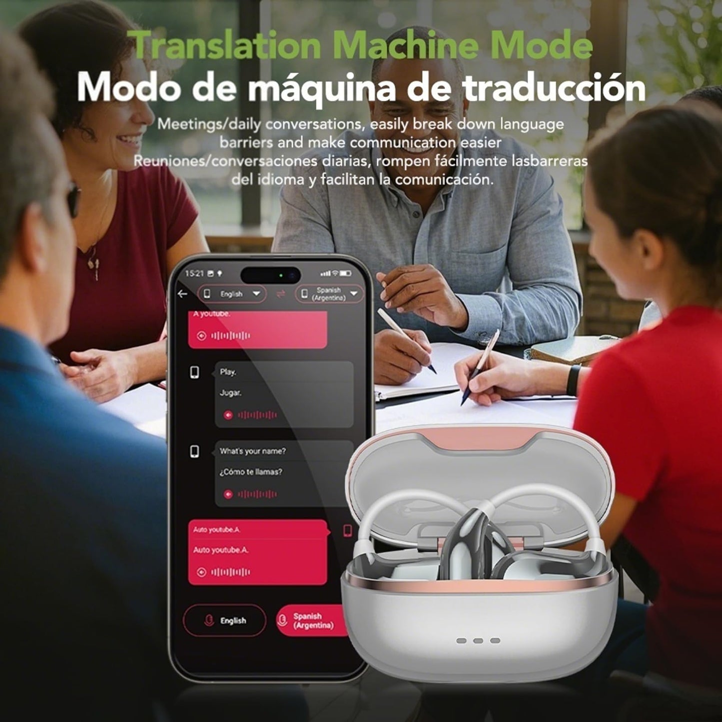 QYGCKJ NE18 AI Translation Earbuds Real Time, 135 Language Translator Earbuds, 3-in-1 Buletooth 6.0 Wireless Translating Device with 4 Mode, Translate Ear Buds for Travel Business Learning (Silver)