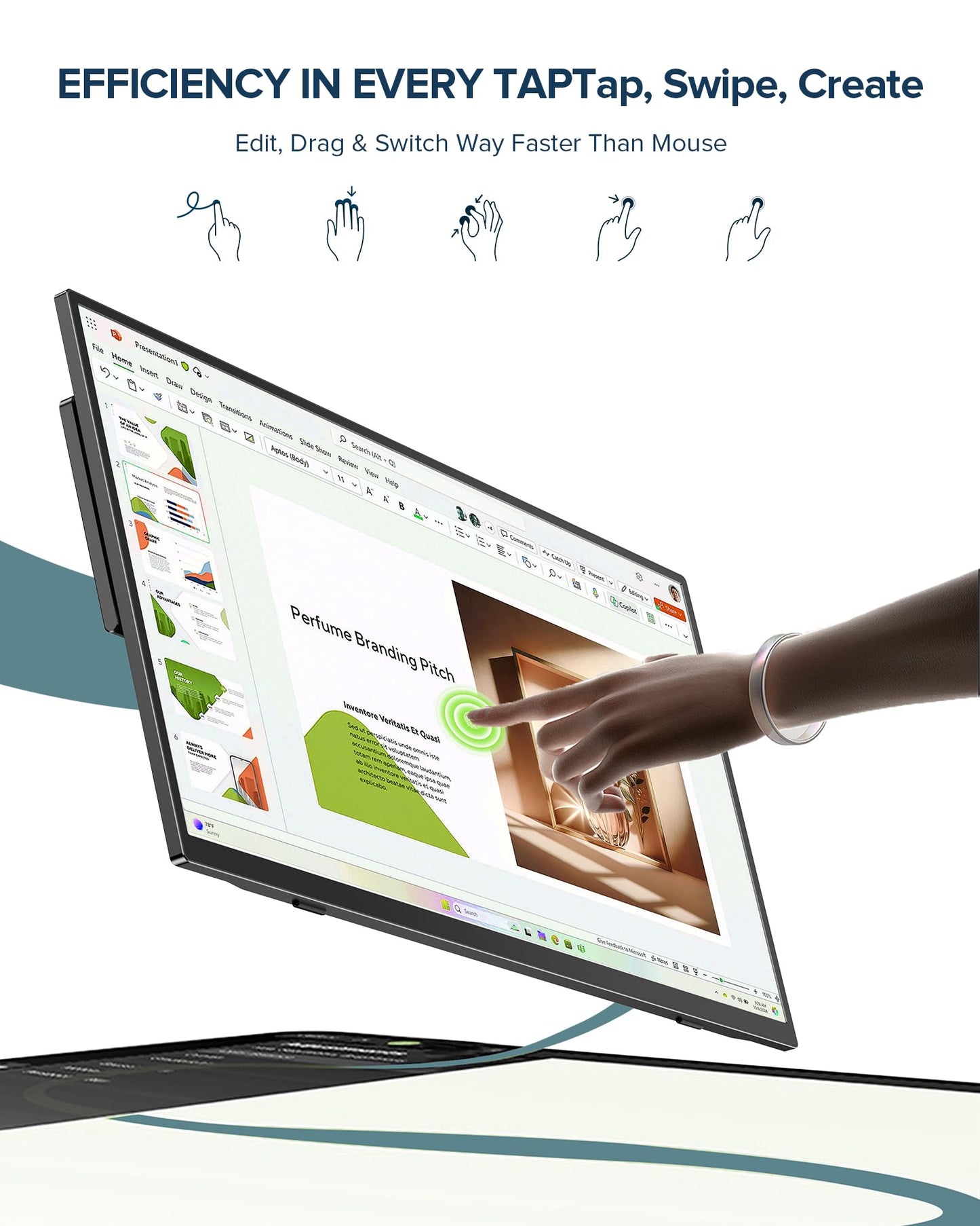Portable Monitor Touchscreen with Battery 8000mAh, 15.6” 125% sRGB Ultra-Slim 10-Point Touch Screen Monitor, USB-C & MINI HDMI, VESA & Stand, Travel Second Screen for Laptop, Computer, Game Consoles
