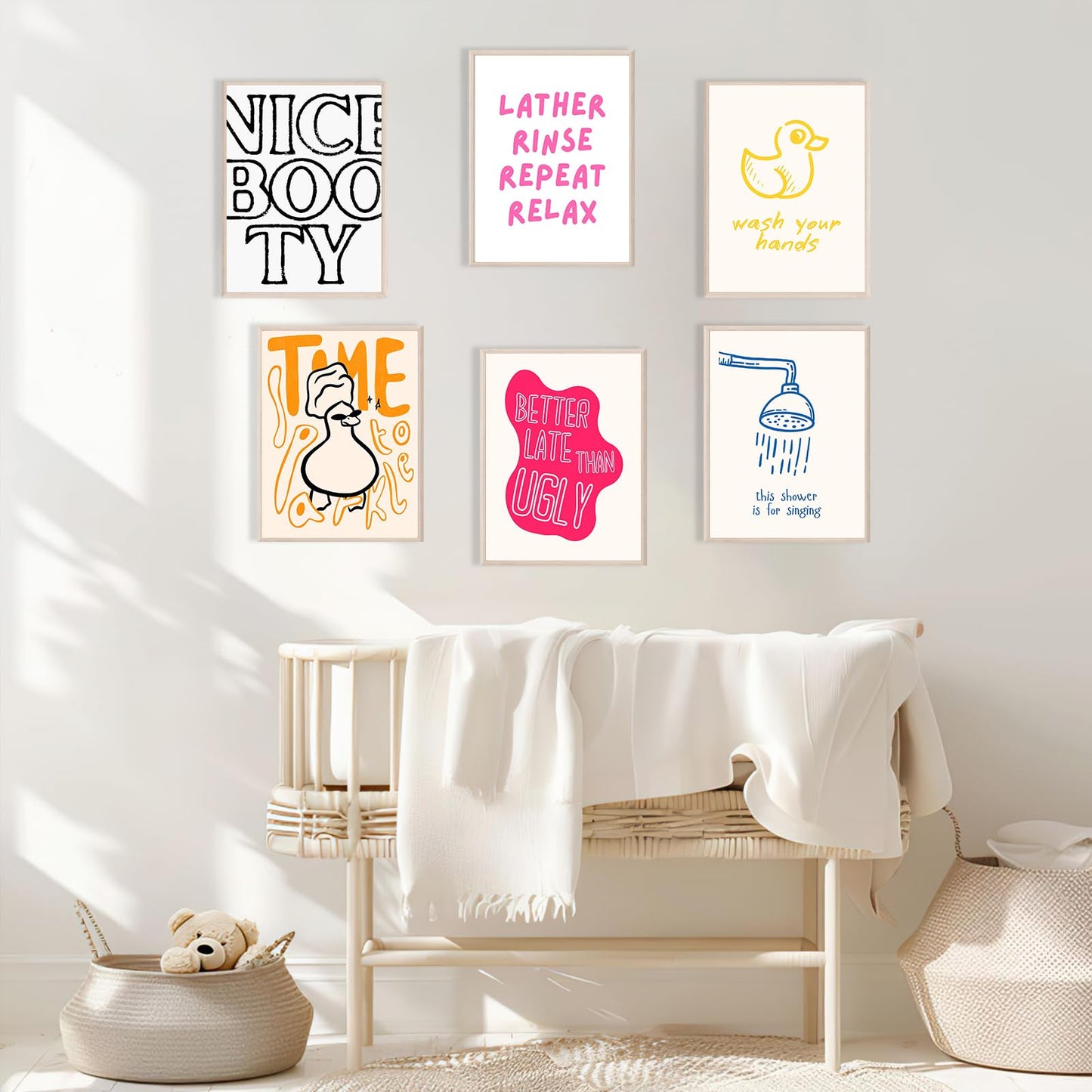 Nursery Poster Cute Animal Picture Funny Bathroom Wall Art Set Of 6 Nursery Decor 8x10 Inch Unframed Poster Minimalist Prints for Kids Room Boys and Girls Room Baby Room Living Room BedRoom BathRoom