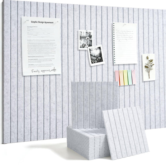 Slat Felt Wall Tiles (12 Pack) - 11.8"x11.8" Self-Adhesive Bulletin Board for Wall, Acoustic Panels for Sound Dampening, Modern Black Pin Board, Home Office Decor (30x30cm)